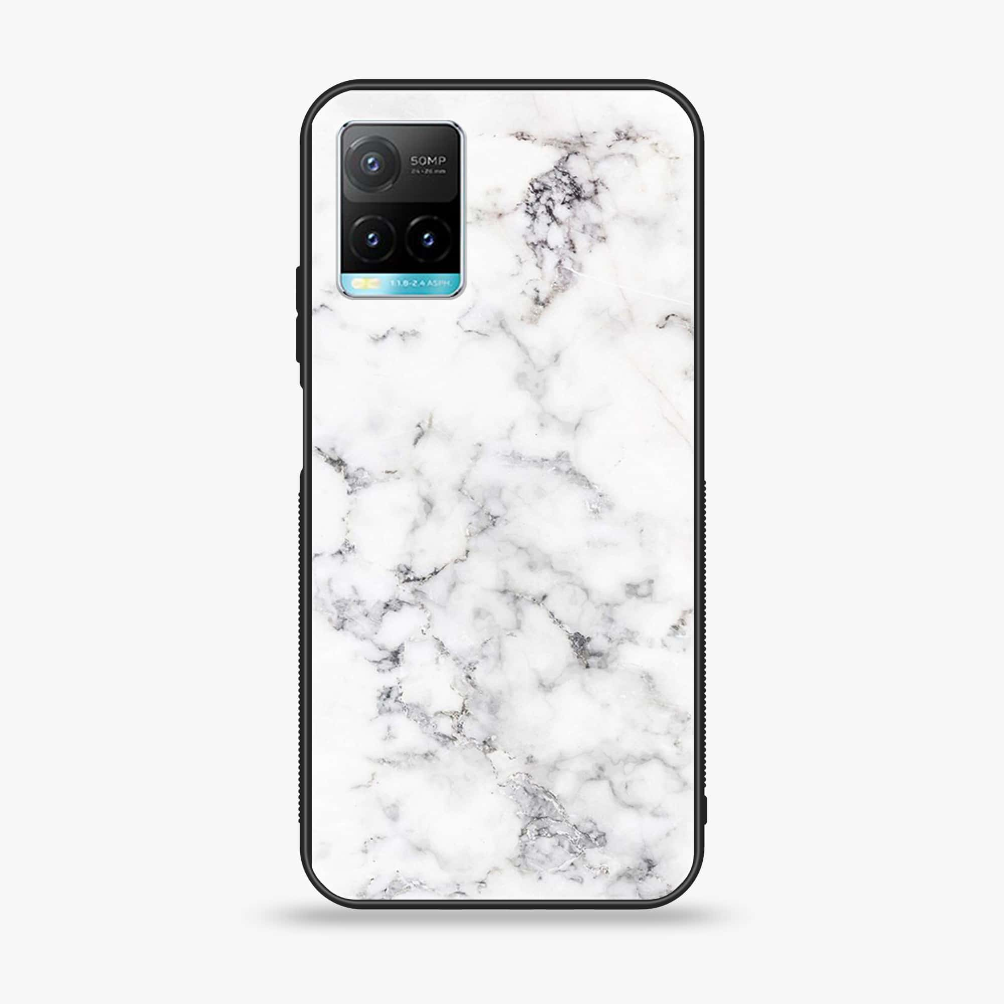 Vivo Y33T White Marble Series  Premium Printed Glass soft Bumper shock Proof Case