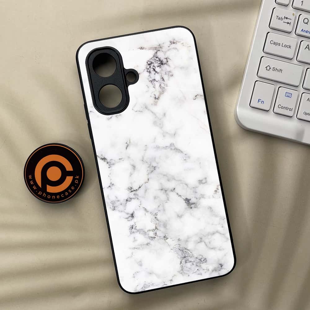 Tecno Spark Go 2 - White Marble series - Premium Metal Printed soft Bumper Shock Proof Case