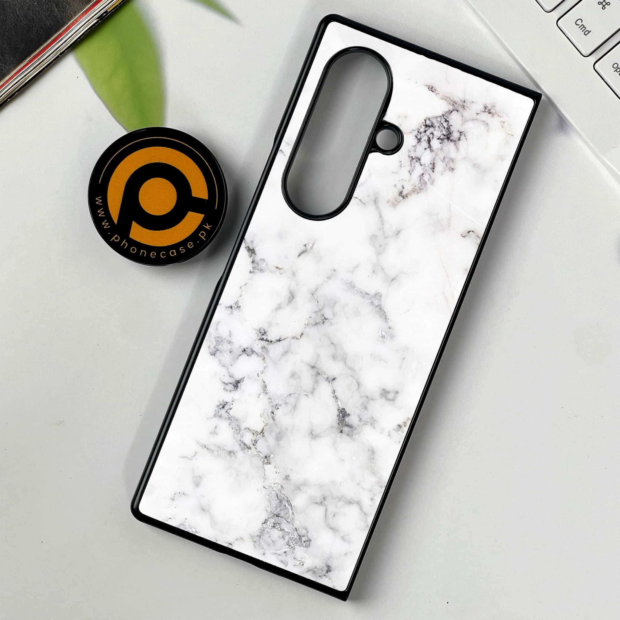Samsung Galaxy Z Fold 7 - White Marble series - Premium Metal Printed soft Bumper shock Proof Case