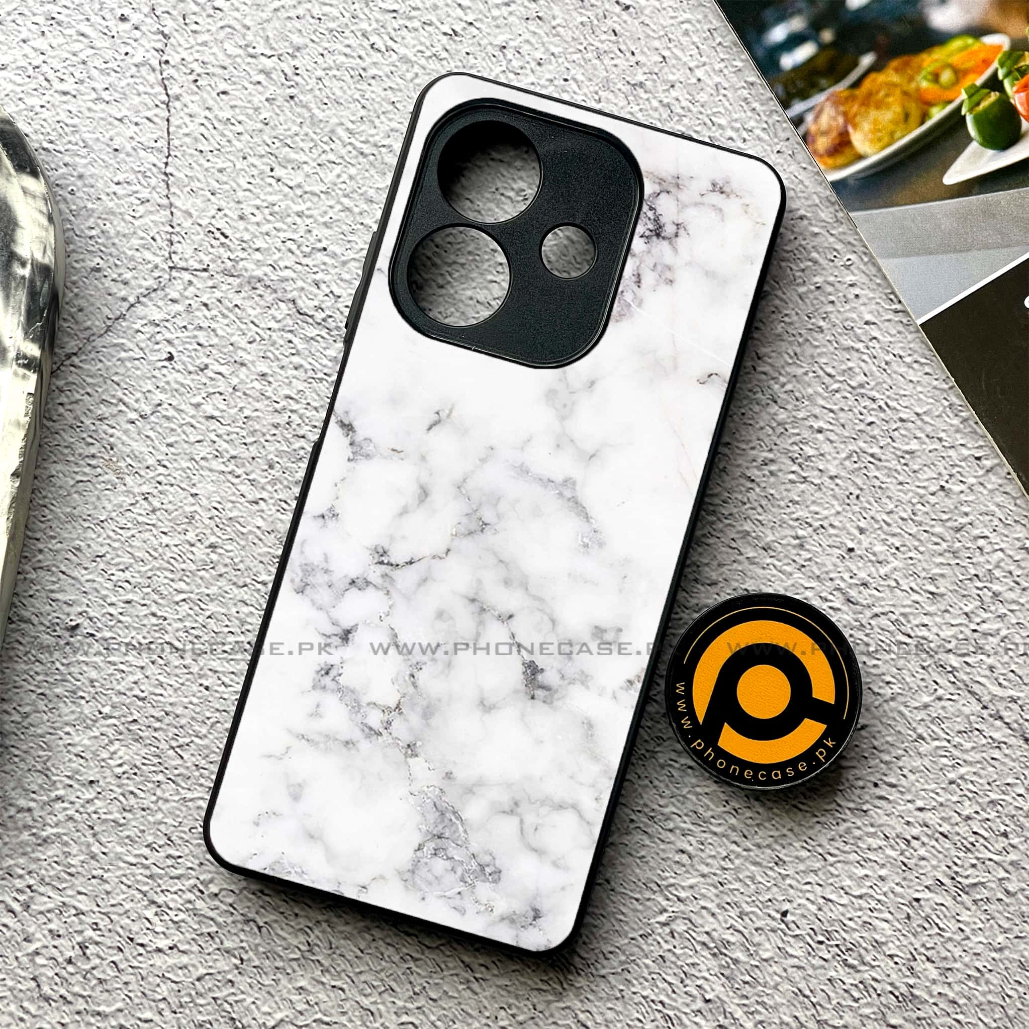 Oppo A5i - White Marble Series - Premium Metal Printed soft Bumper shock Proof Case