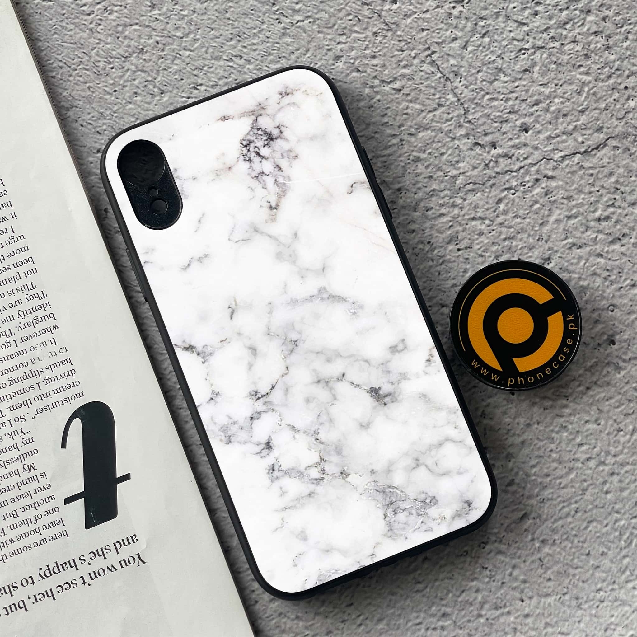 iPhone XR - White Marble Series - Premium Metal Printed soft Bumper shock Proof Case