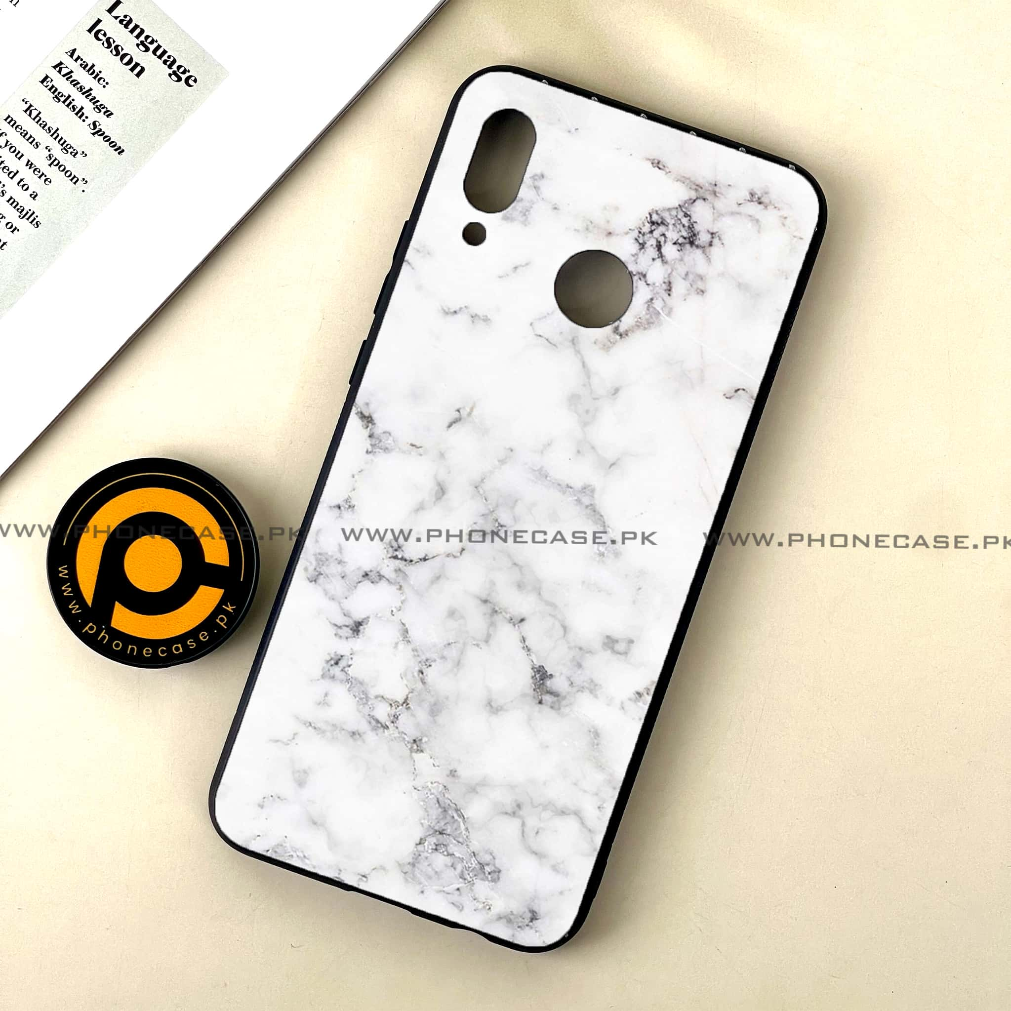 Huawei Nova 3 - White Marble Series - Premium Printed Glass soft Bumper shock Proof Case