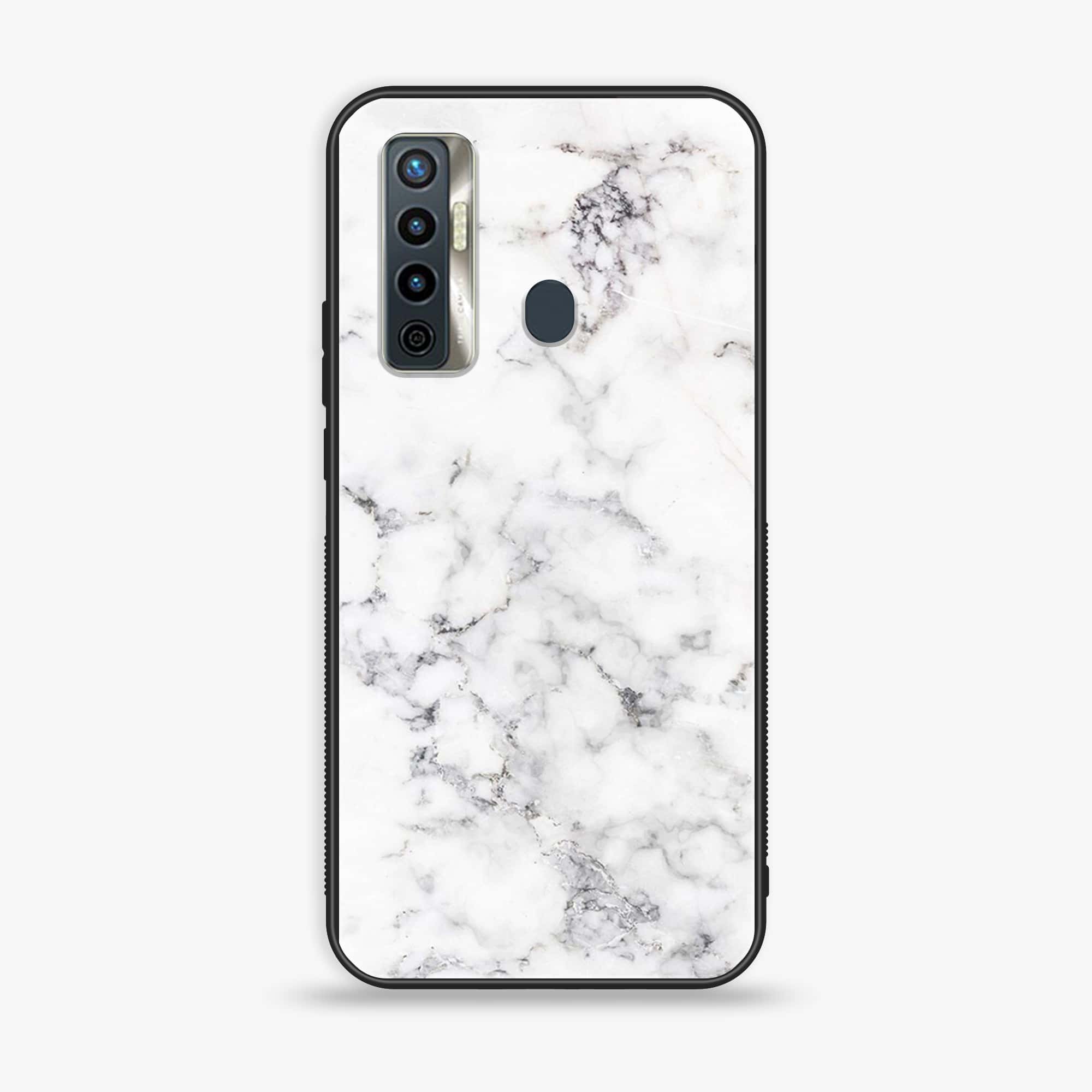 Tecno Camon 17 - White Marble Series - Premium Printed Glass soft Bumper shock Proof Case