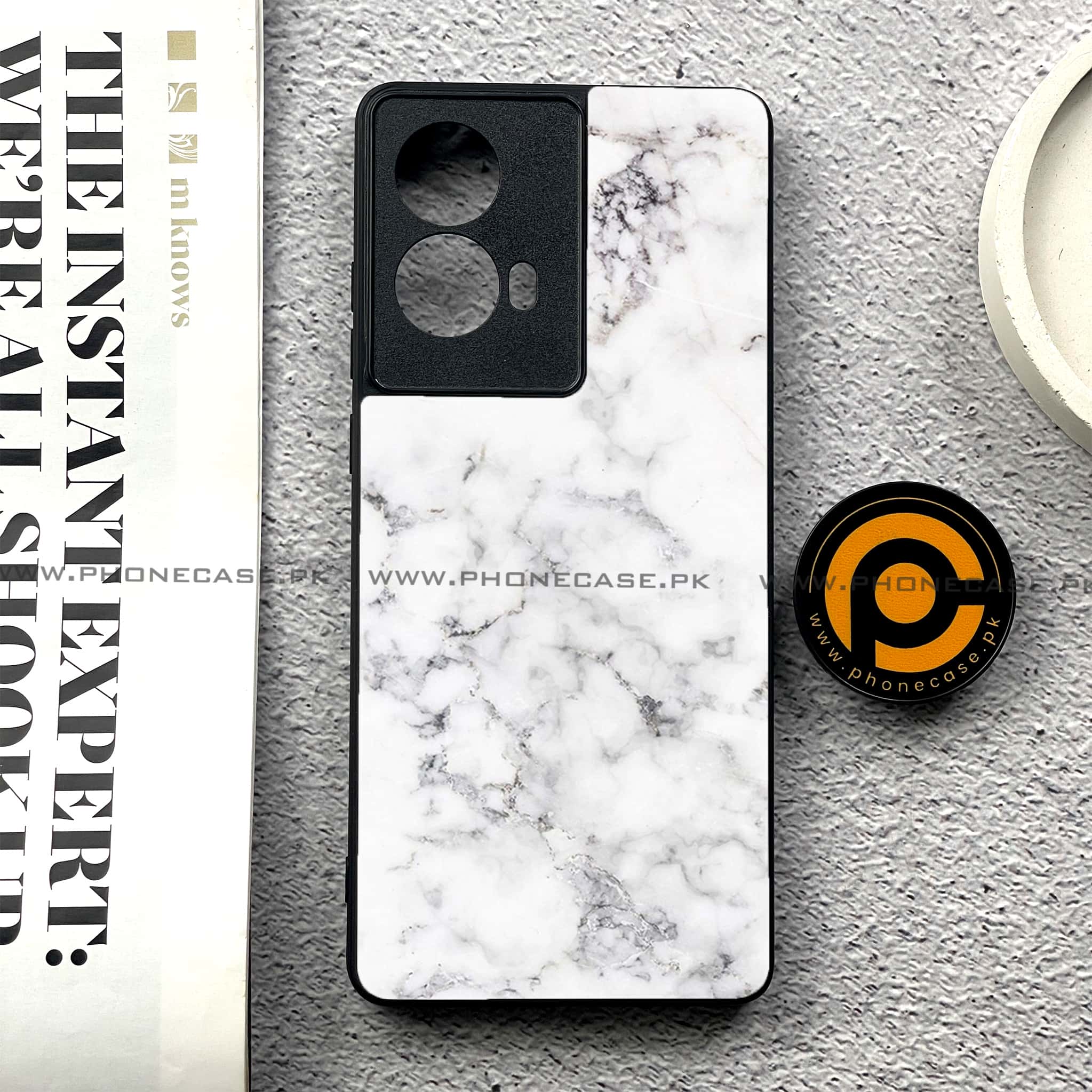 Moto G85 - White Marble series - Premium Printed Glass soft Bumper shock Proof Case