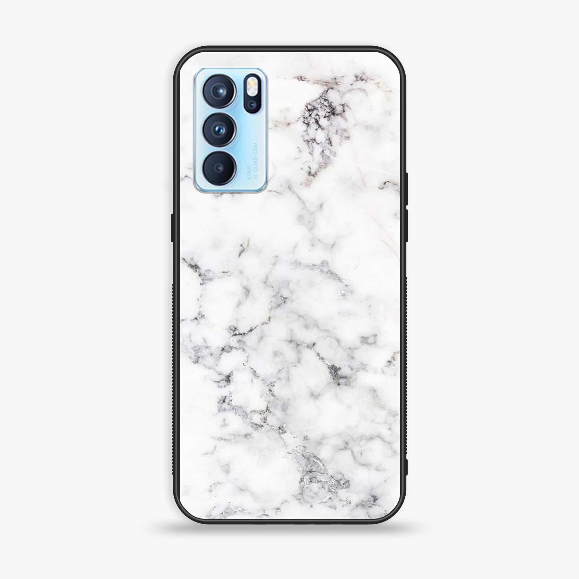 Oppo Reno 6 Pro - White Marble Series - Premium Printed Glass soft Bumper shock Proof Case