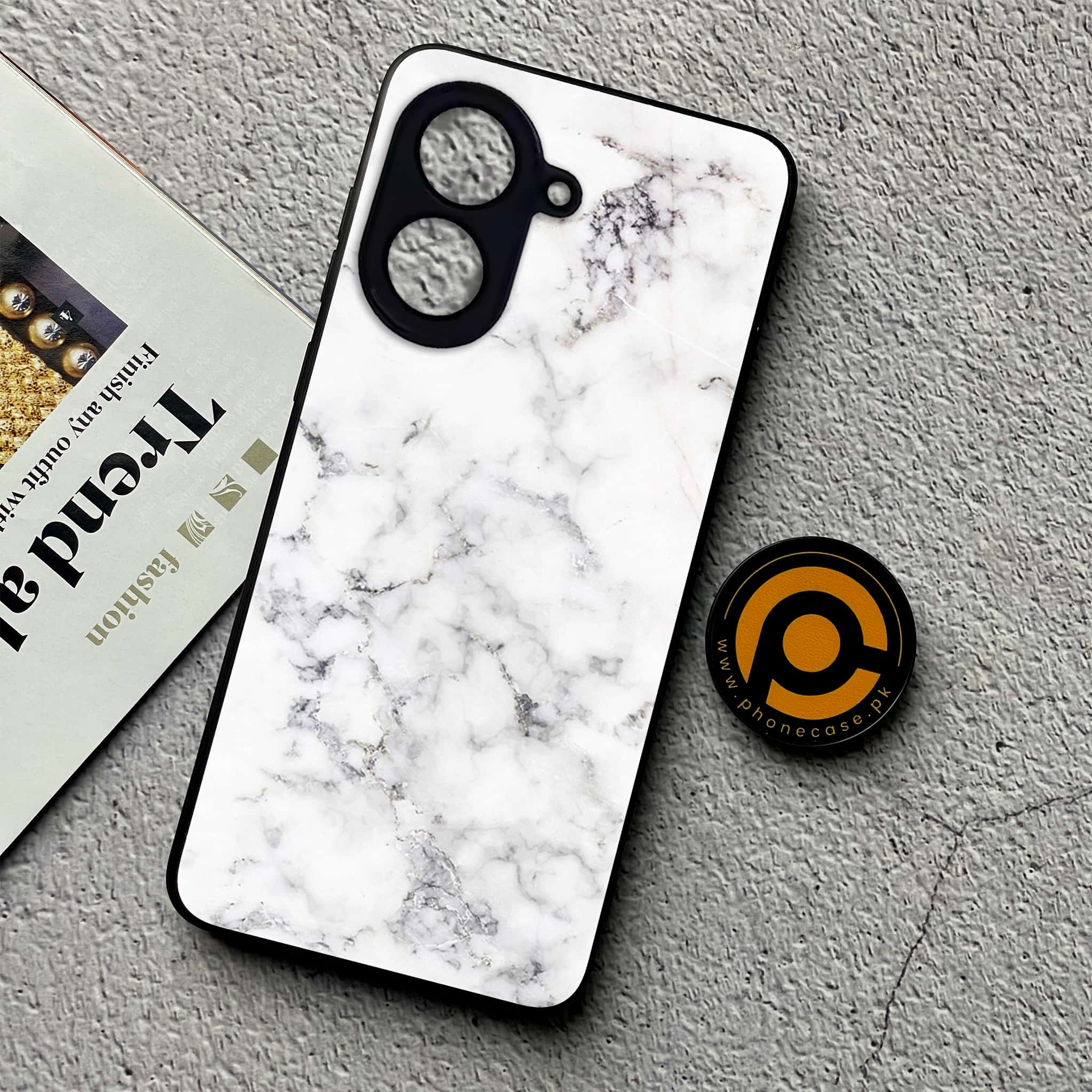 Xiaomi Redmi A5 - White Marble Series - Premium Metal Printed soft Bumper shock Proof Case