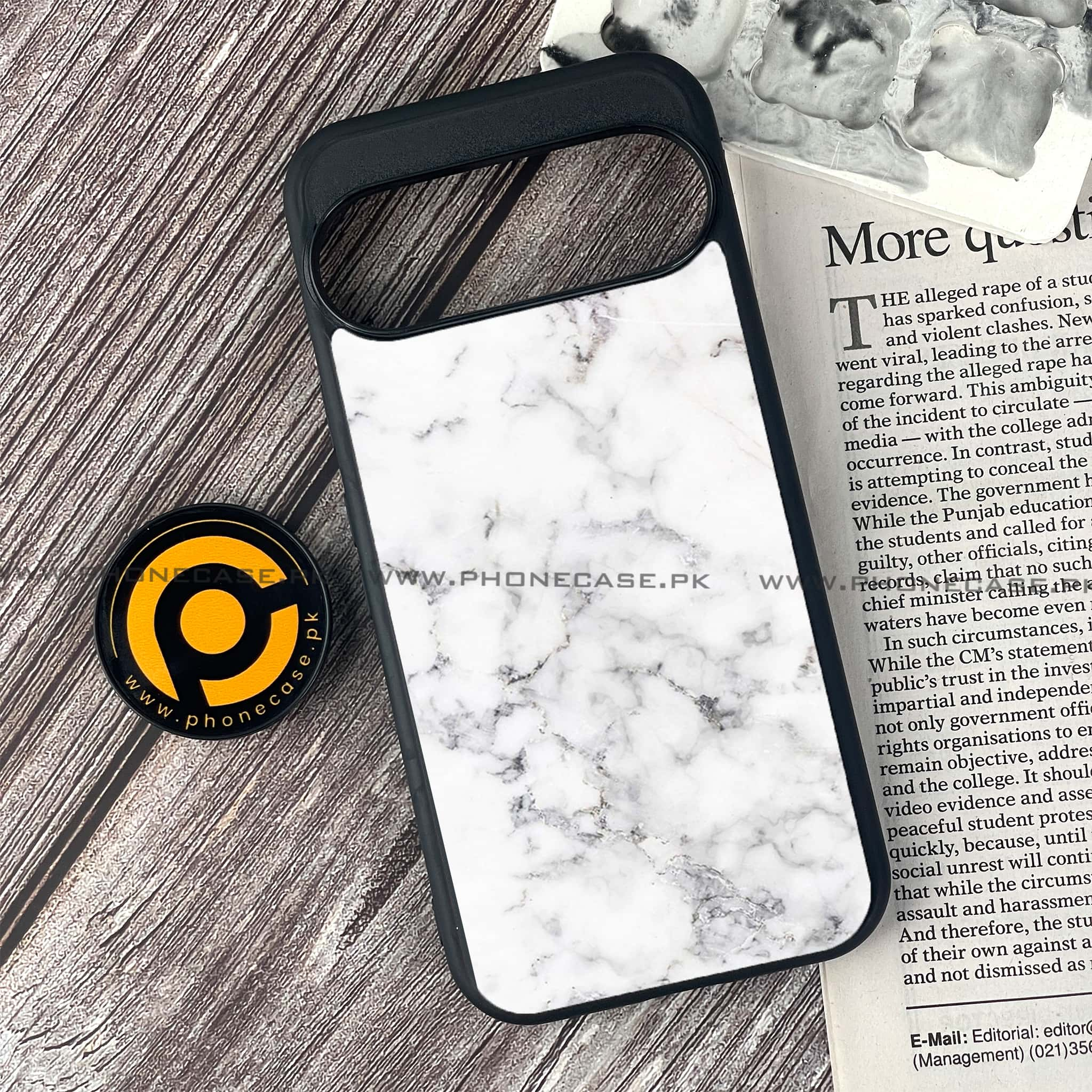 Google Pixel 9 - White Marble series - Premium Printed Glass soft Bumper shock Proof Case