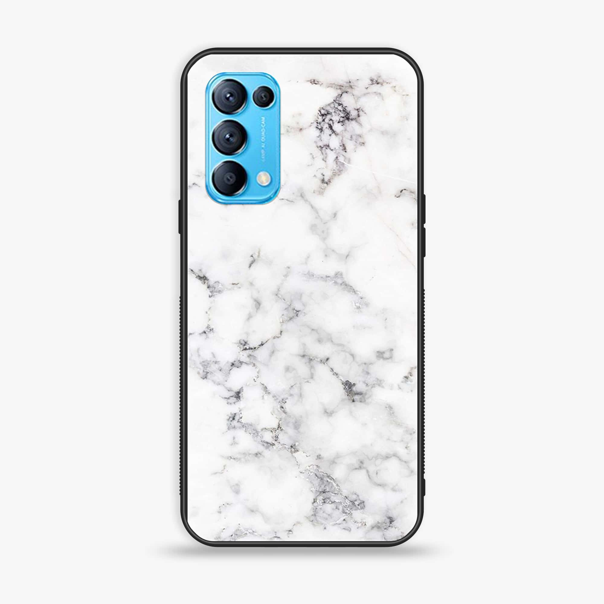 Oppo Reno 5 - White Marble Series - Premium Printed Glass soft Bumper shock Proof Case