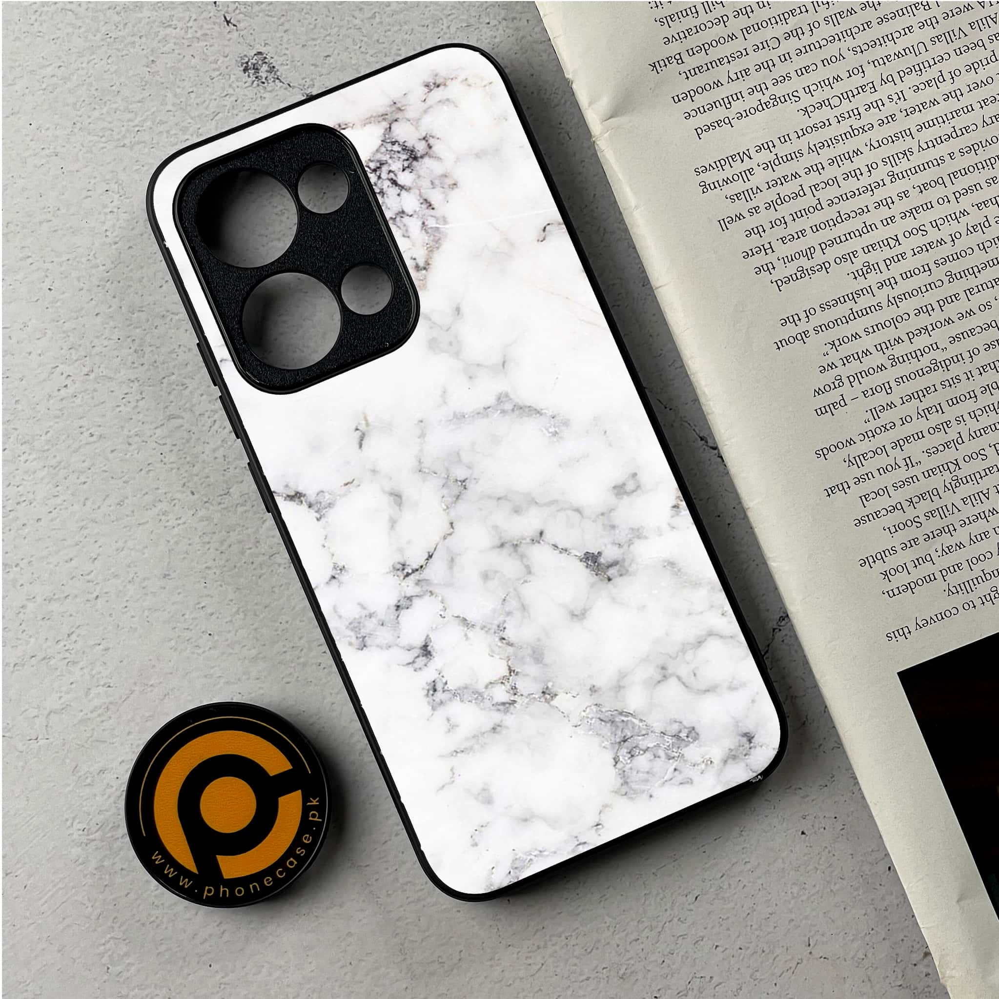Oppo Reno 13 - White Marble Series - Premium Metal Printed Soft Bumper Shockproof Case