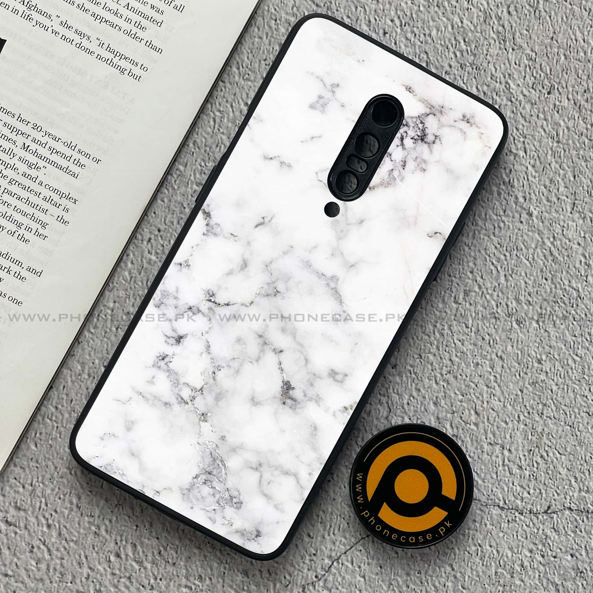 OnePlus 7 - White Marble Series - Premium Printed Glass soft Bumper shock Proof Case