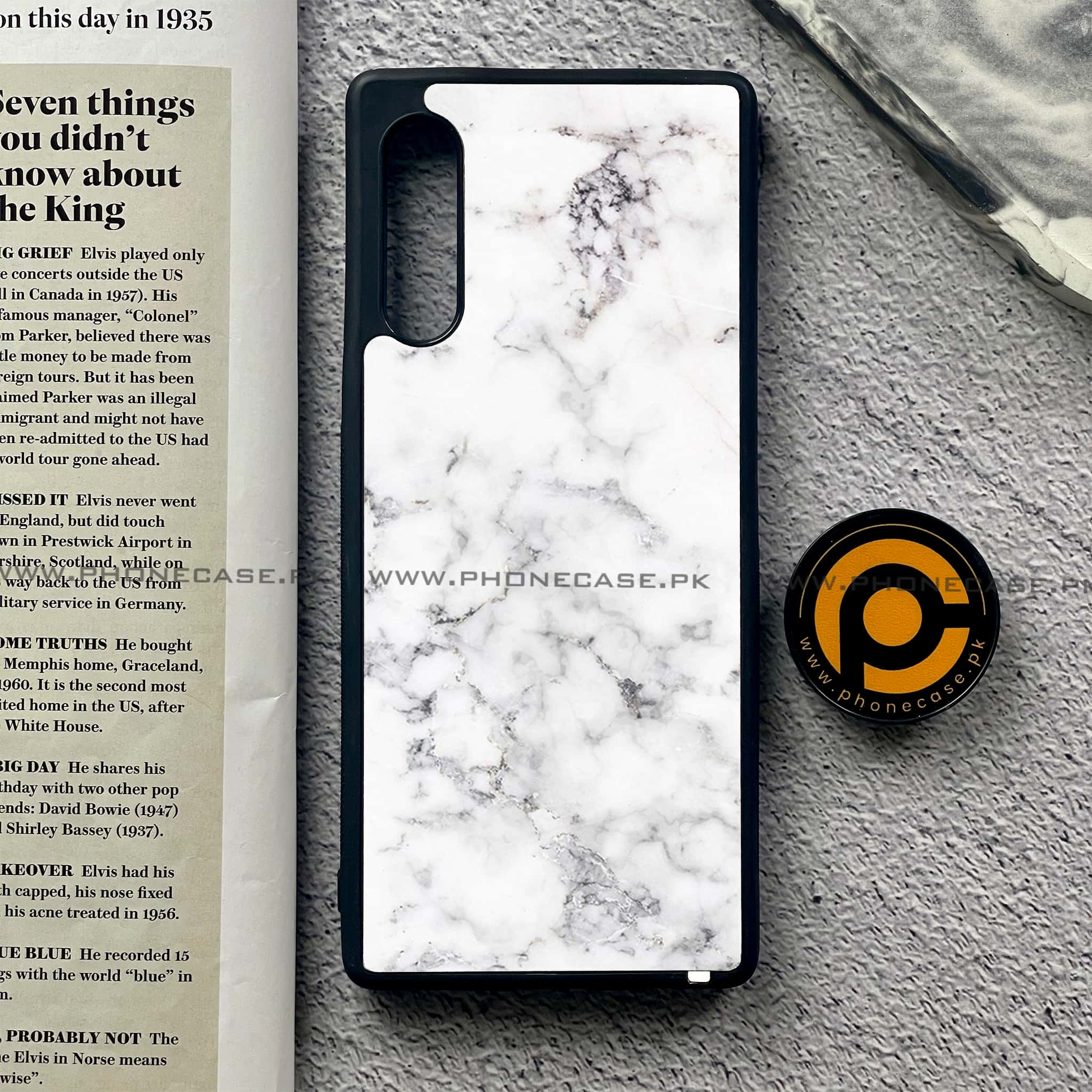 LG G9 - White Marble Series - Premium Metal Printed soft Bumper shock Proof Case