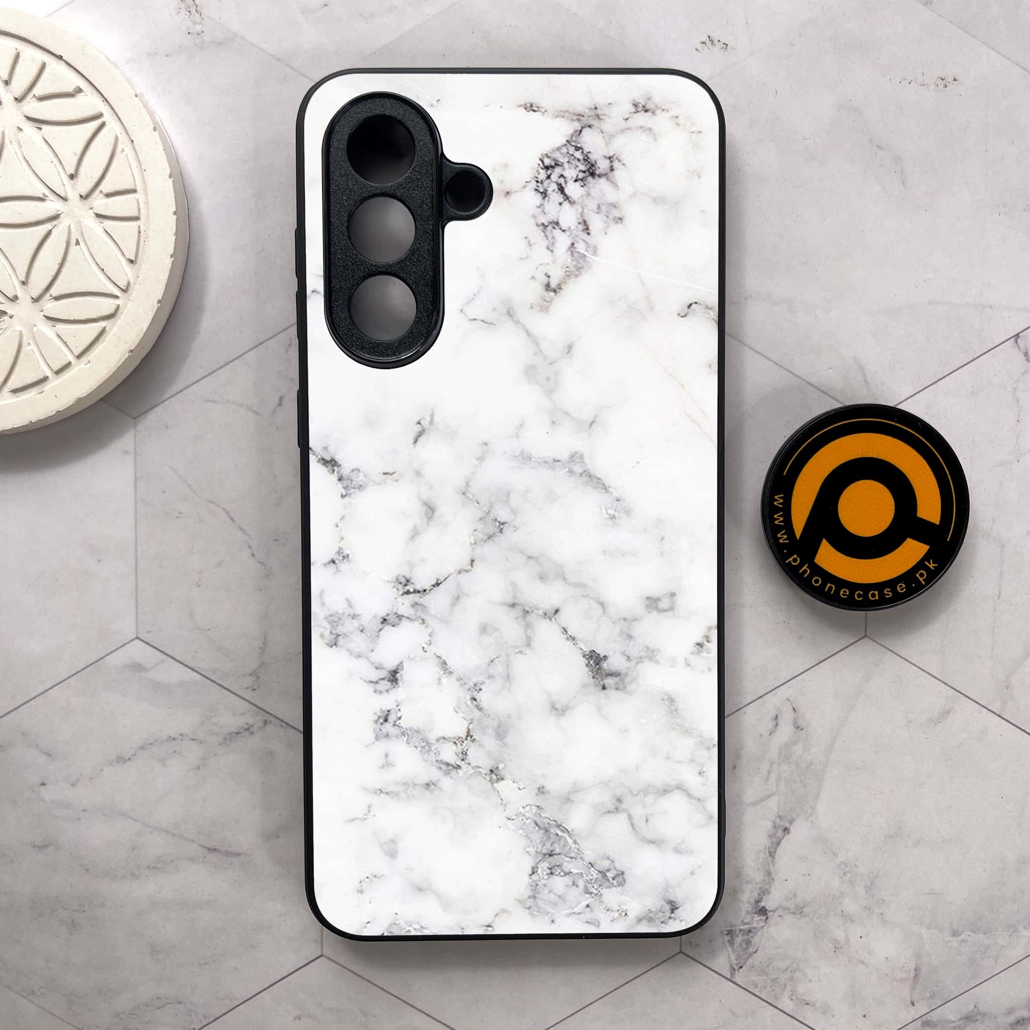Samsung Galaxy A26 5G - White Marble series - Premium Metal Printed soft Bumper shock Proof Case