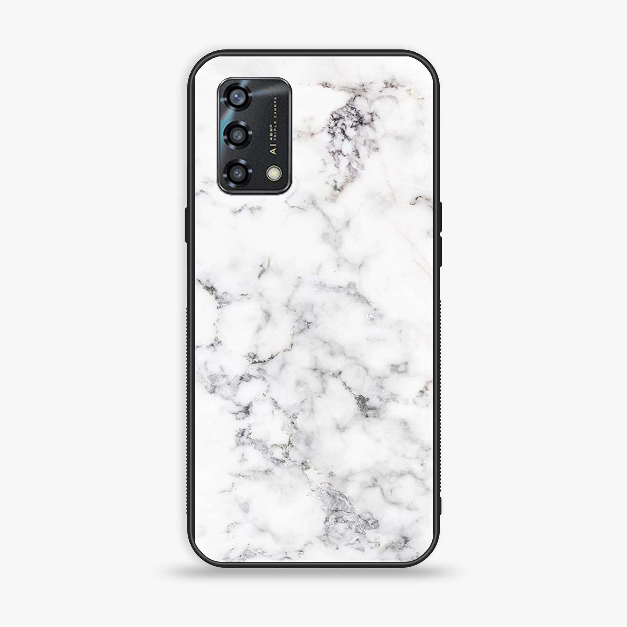 Oppo A95  - White Marble Series - Premium Printed Glass soft Bumper shock Proof Case