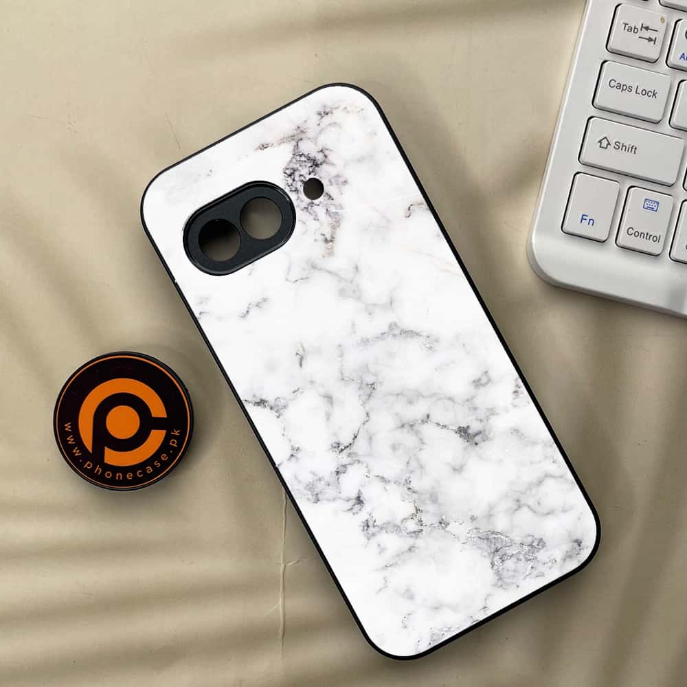 Google Pixel 9a - White Marble series - Premium Metal Printed soft Bumper Shock Proof Case