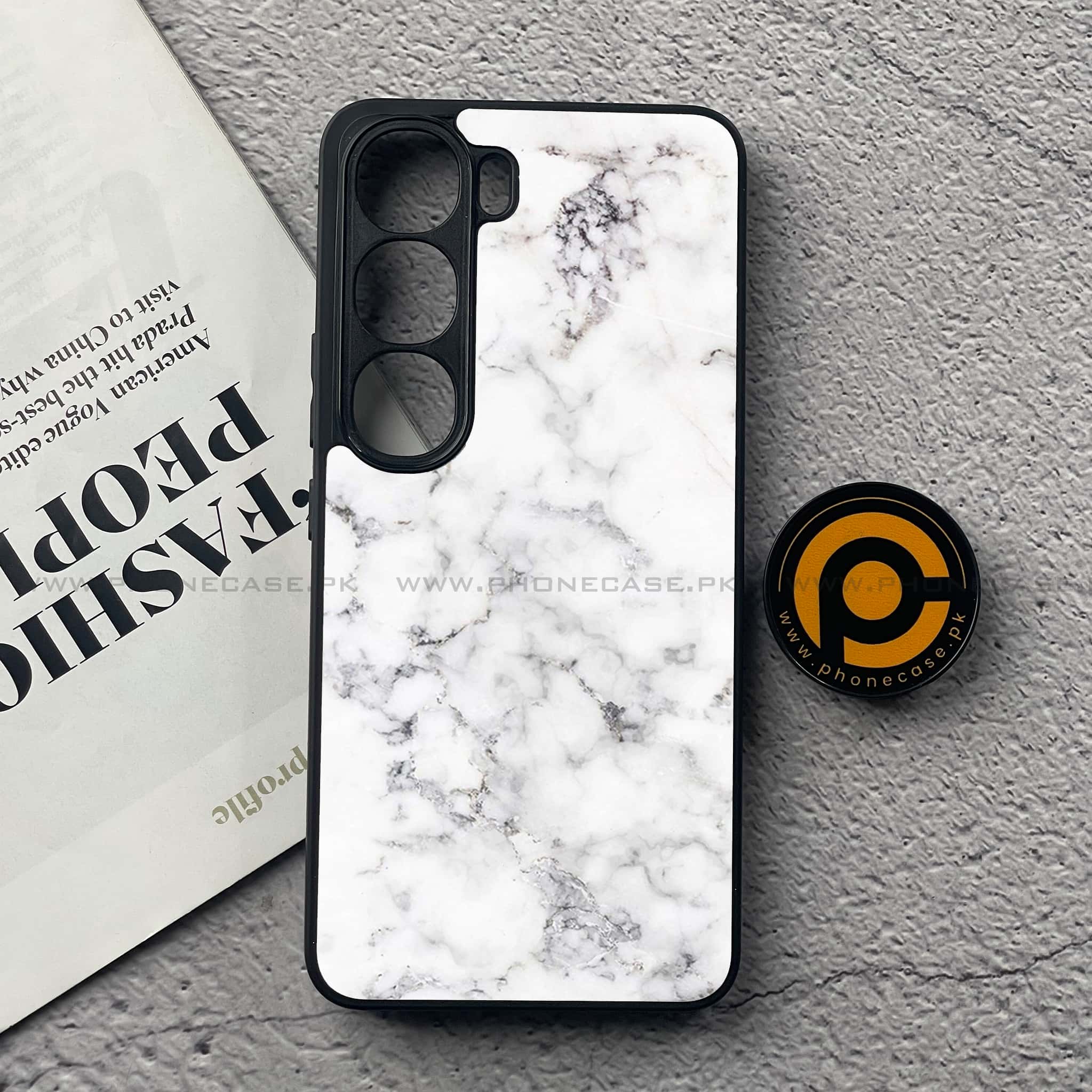 Vivo V40 Lite (IDN) - White Marble Series - Premium Metal Printed soft Bumper Shock Proof Case