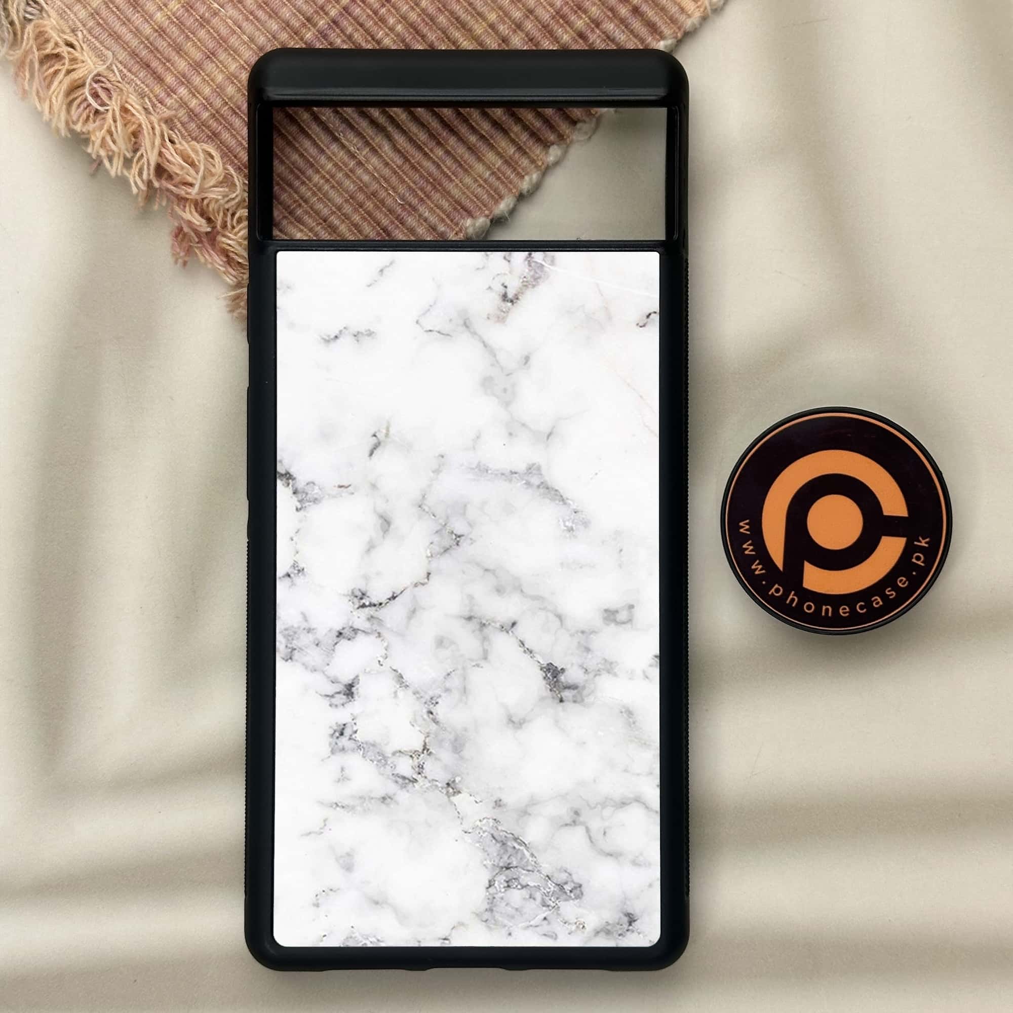 Google Pixel 6 - White Marble Series - Premium Metal Printed soft Bumper Shock Proof Case