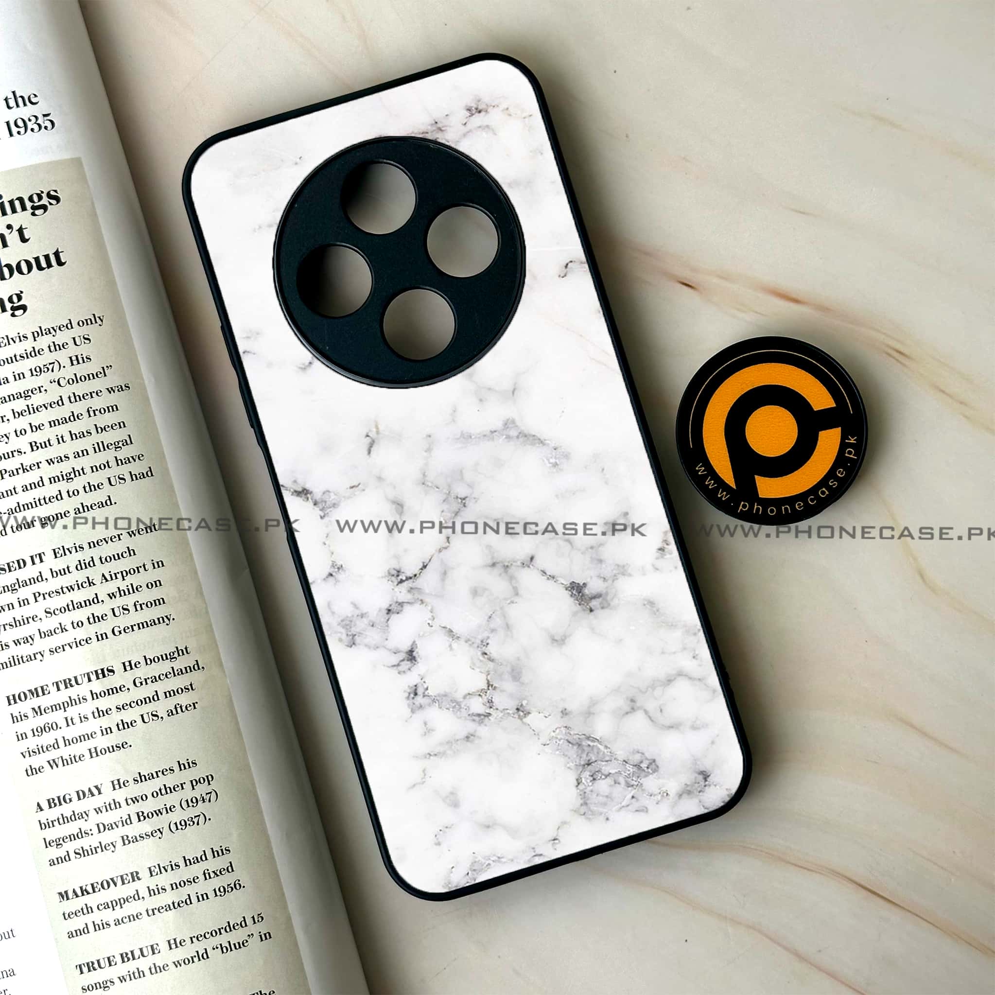 Oppo F27 Pro Plus - White Marble series - Premium Metal Printed soft Bumper Shock Proof Case