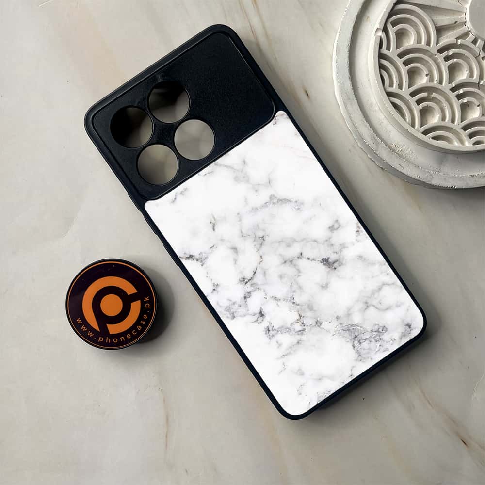 Xiaomi Poco F6 Pro - White Marble Series - Premium Metal Printed soft Bumper shock Proof Case