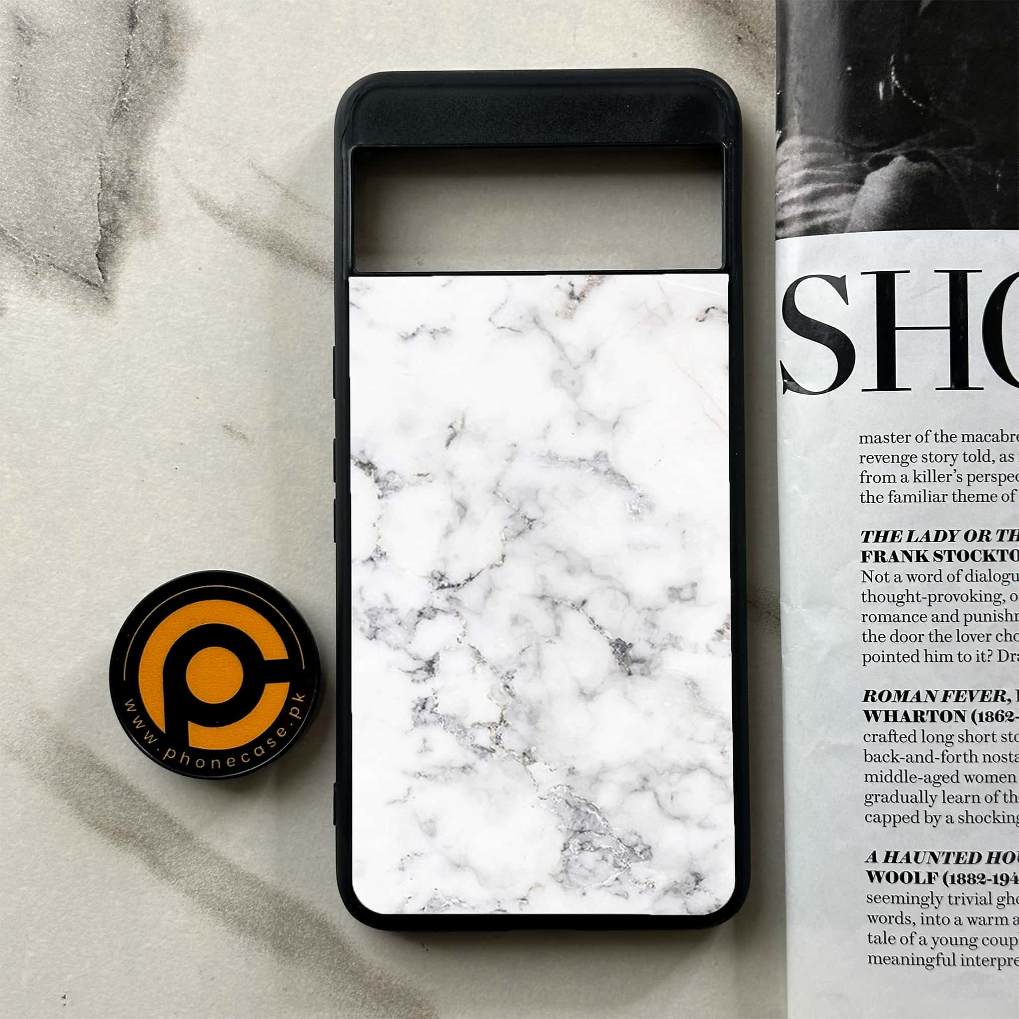 Google Pixel 8 Pro - White Marble Series - Premium Printed Glass soft Bumper shock Proof Case