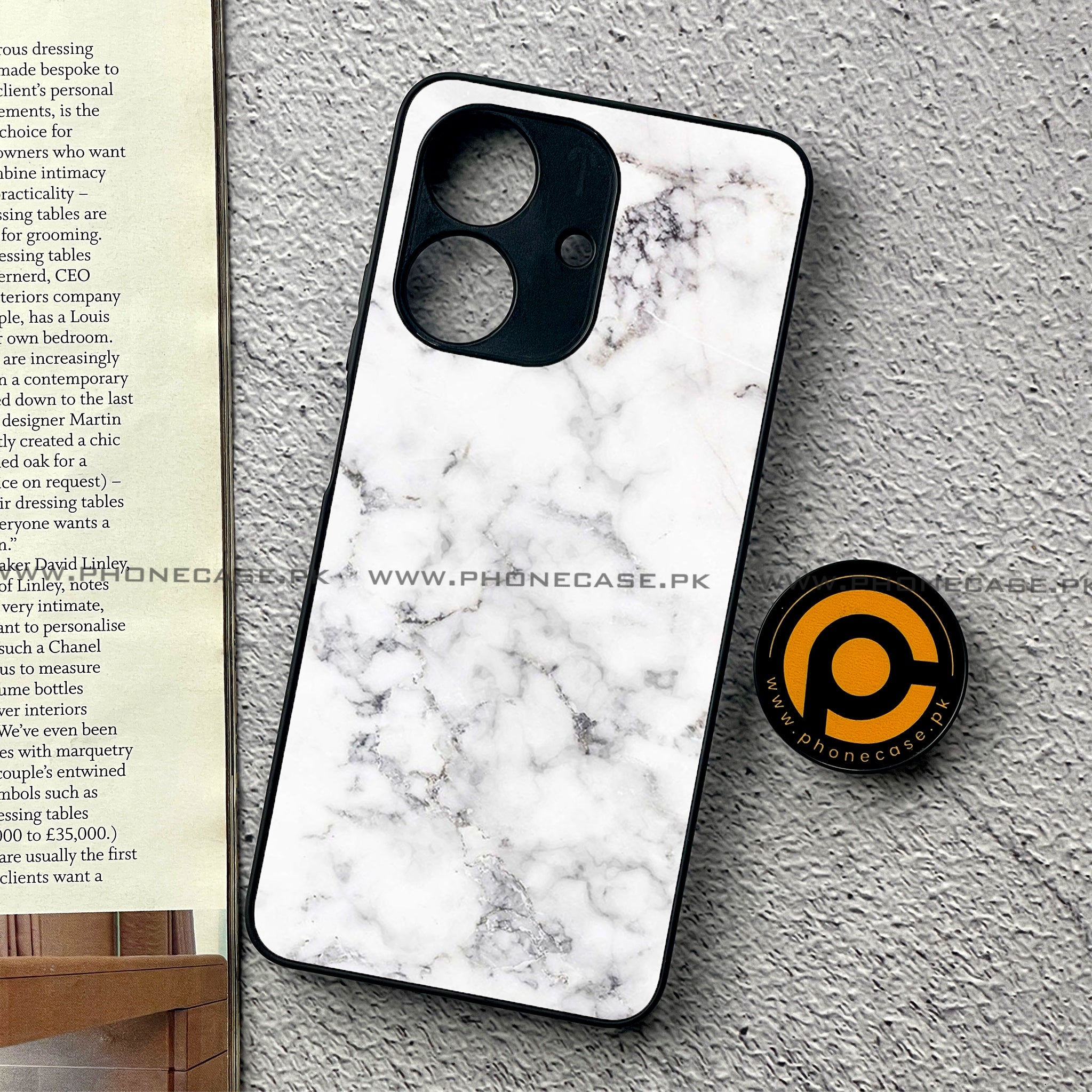 Realme Note 60 - White Marble Series - Premium Printed Glass soft Bumper shock Proof Case