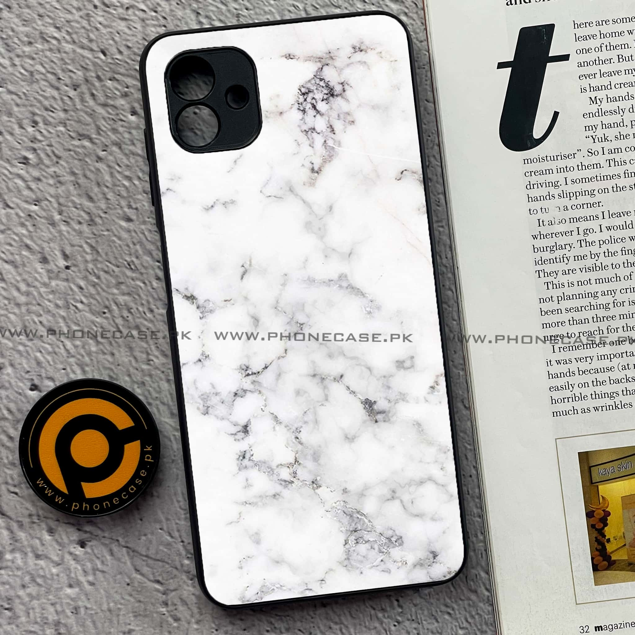 Samsung Galaxy A04 - White Marble Series - Premium Printed Glass soft Bumper shock Proof Case