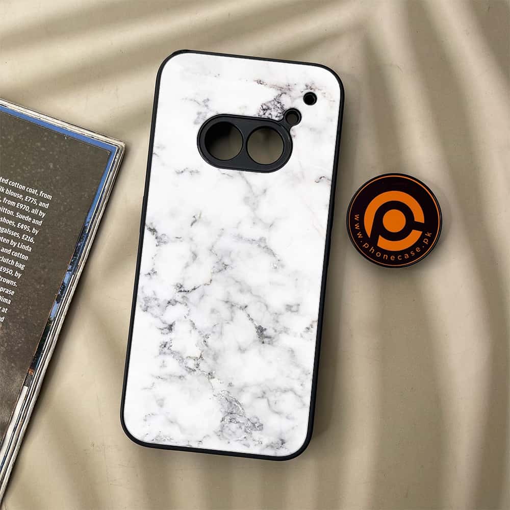 Nothing Phone (2a) - White Marble Series - Premium Metal Printed soft Bumper Shock Proof Case