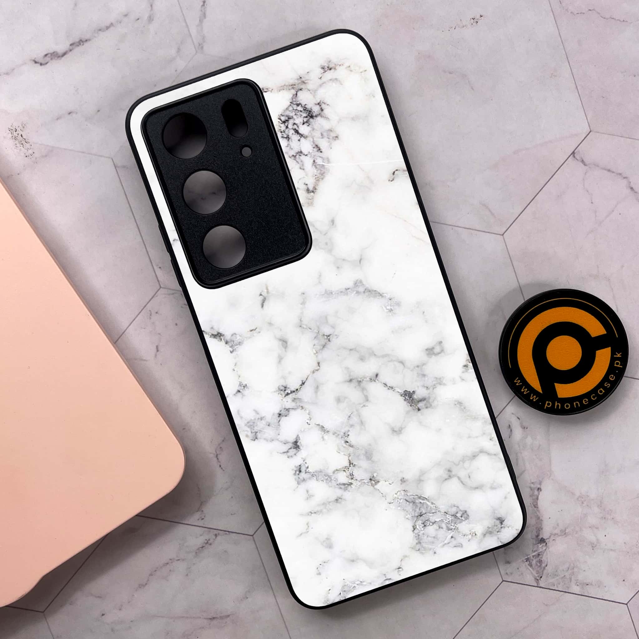 Realme C75x 4G - White Marble Series - Premium Metal Printed soft Bumper shock Proof Case