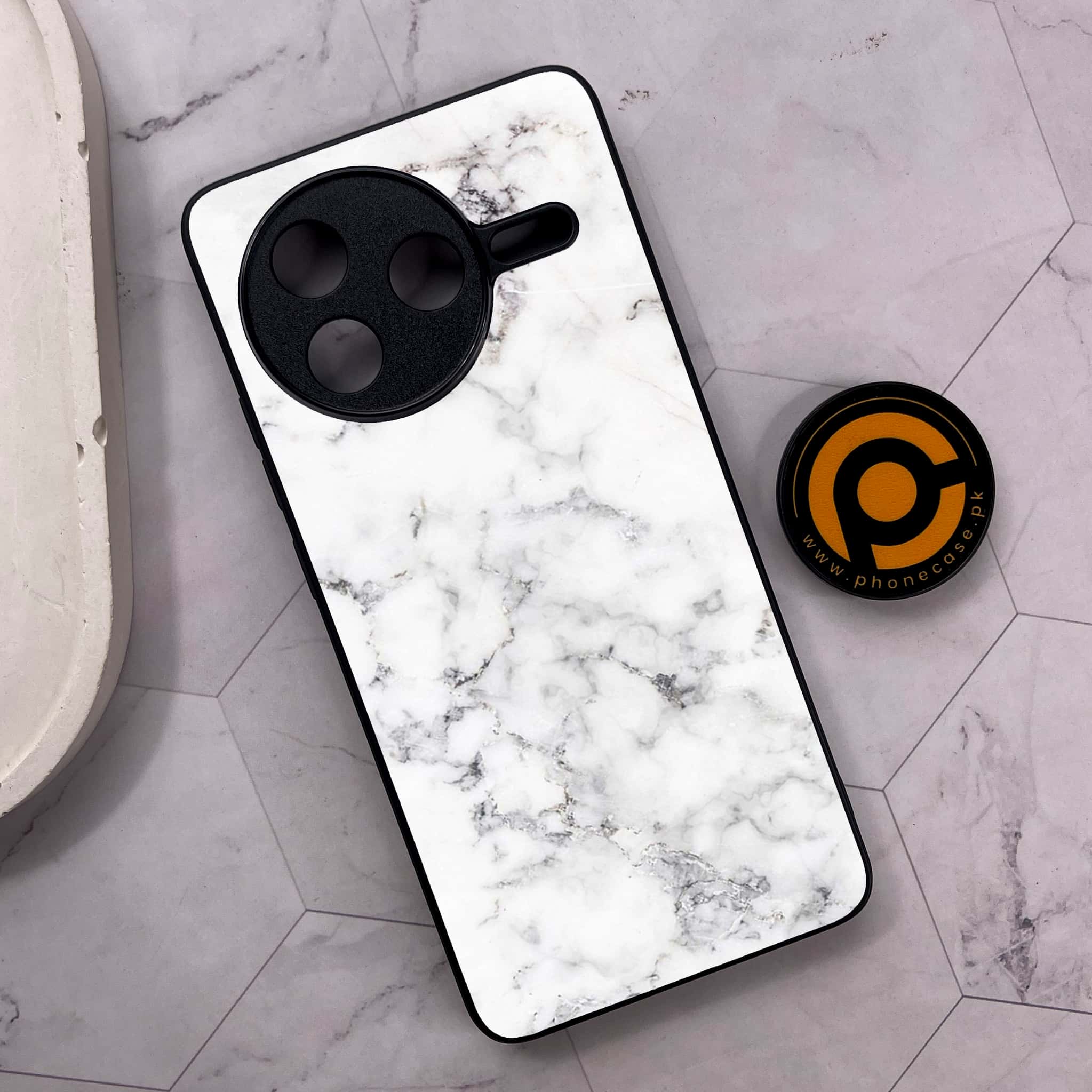Xiaomi Poco F7 Pro 5G - White Marble Series - Premium Metal Printed soft Bumper shock Proof Case
