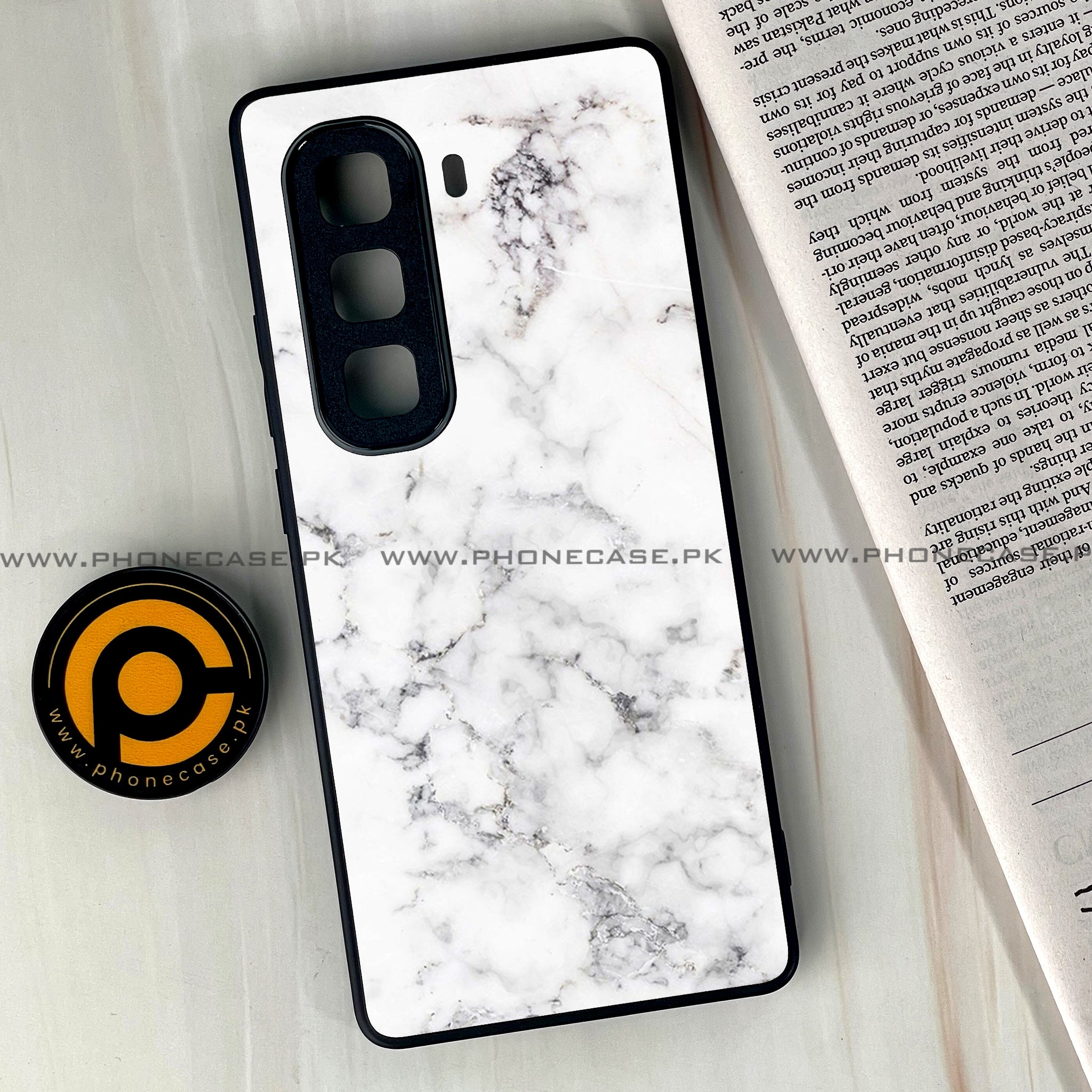 Infinix Hot 50 Pro Plus - White Marble series - Premium Printed Glass soft Bumper shock Proof Case