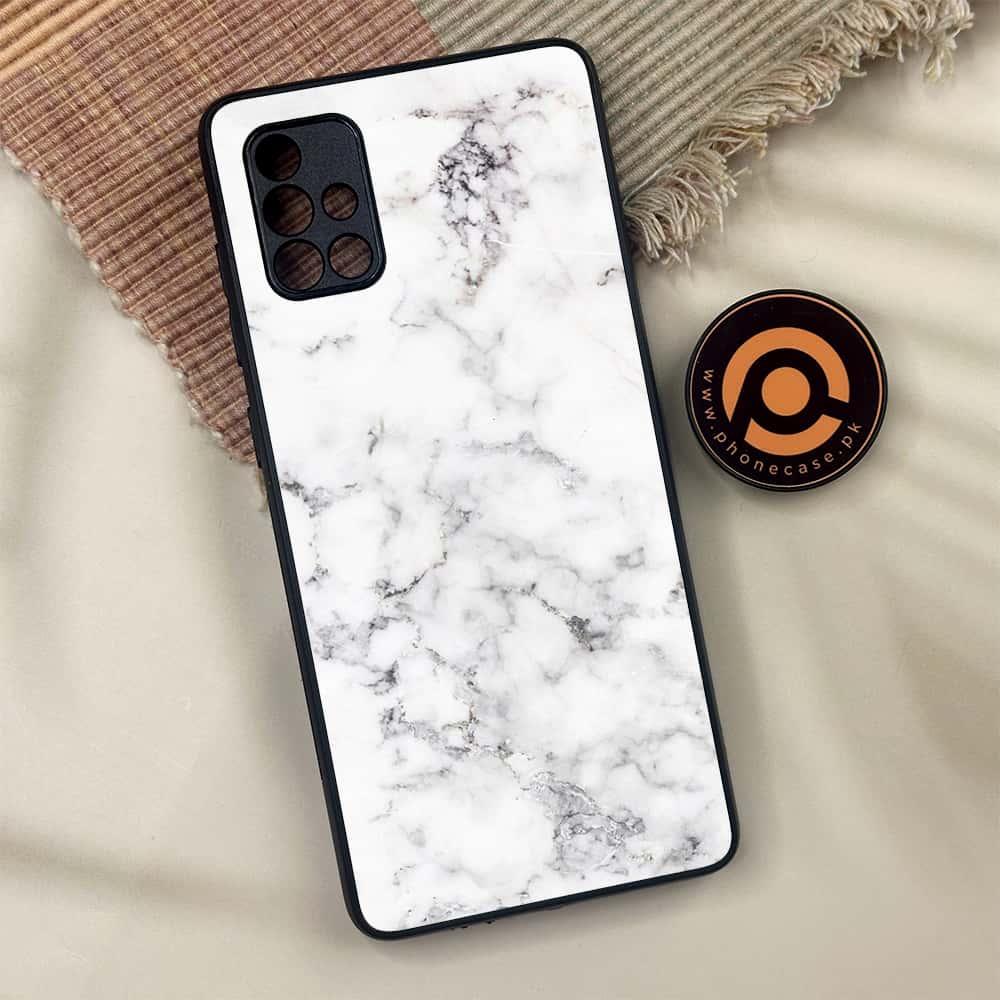 Samsung Galaxy A71 - White Marble Series - Premium Metal Printed soft Bumper shock Proof Case