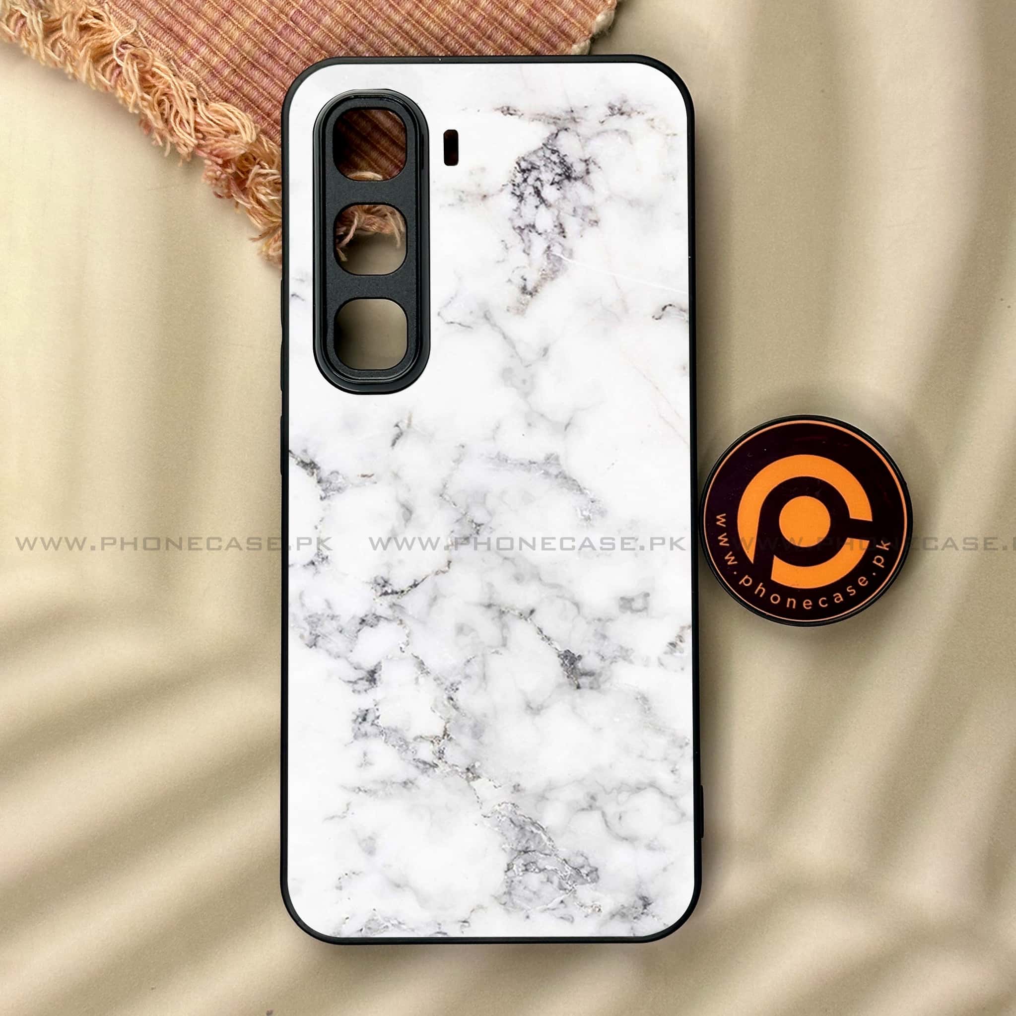 Infinix Hot 60 Pro - White Marble series - Premium Metal Printed soft Bumper shock Proof Case