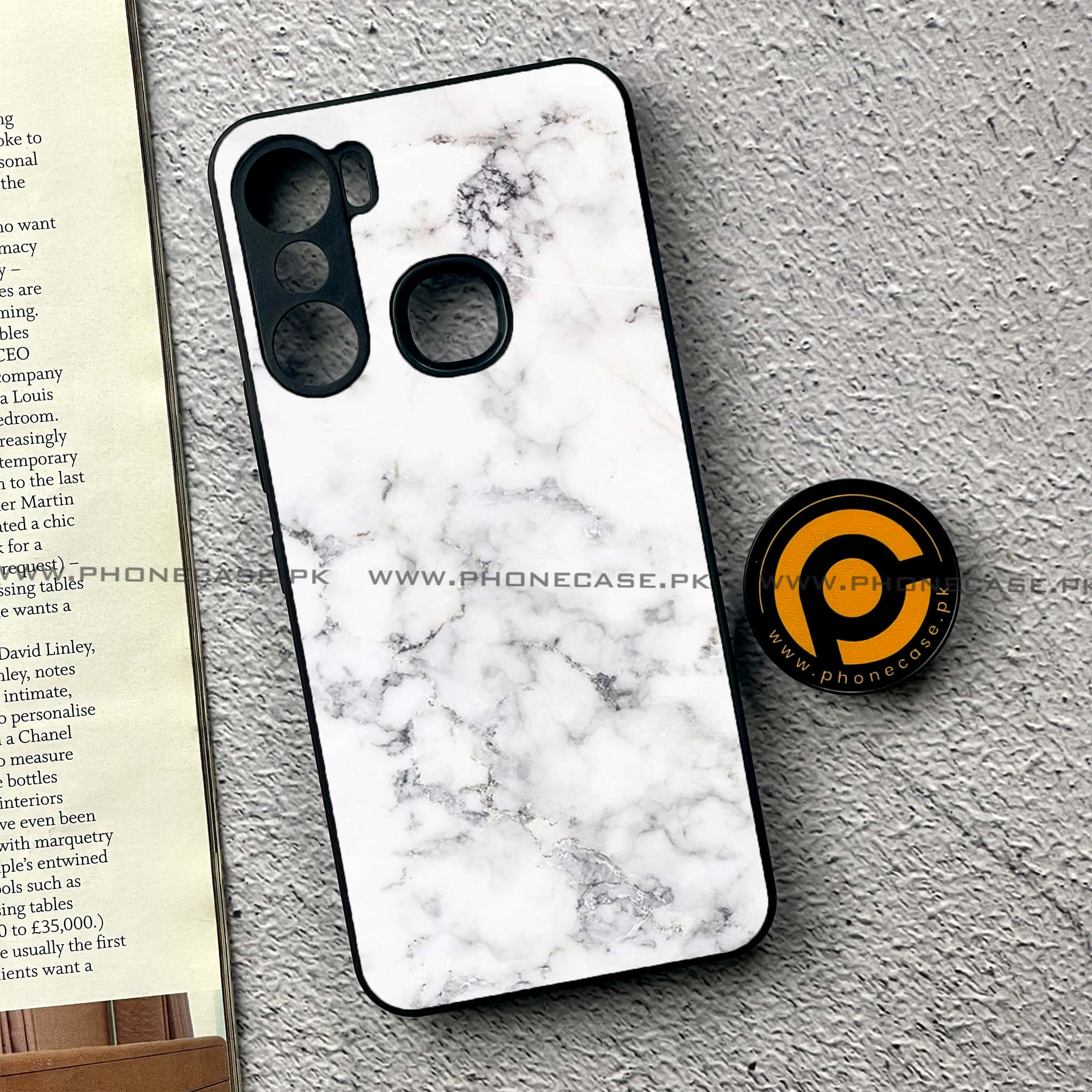 Infinix Hot 12 Pro - White Marble Series - Premium Printed Glass soft Bumper shock Proof Case