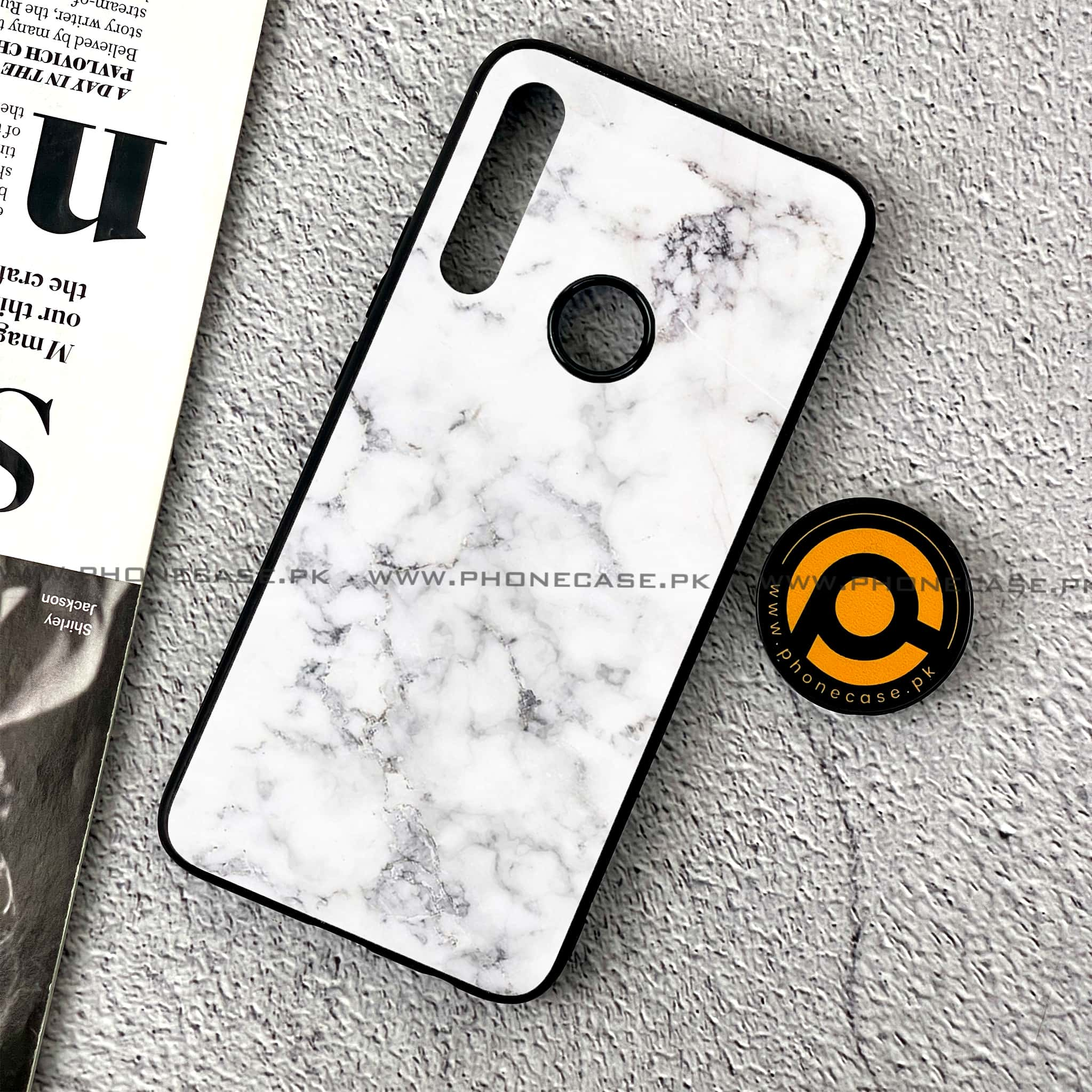 Huawei Y9 Prime (2019) - White  Marble Series - Premium Printed Glass soft Bumper shock Proof Case