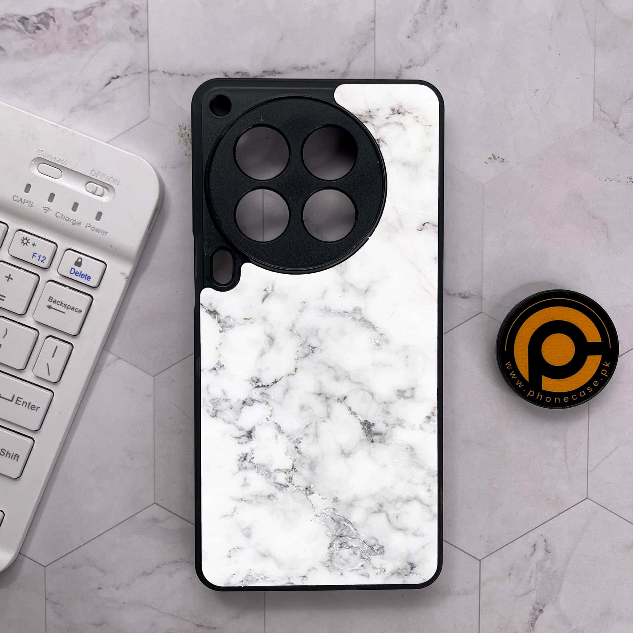 Tecno Camon 30 Premier - White Marble Series - Premium Metal Printed soft Bumper shock Proof Case