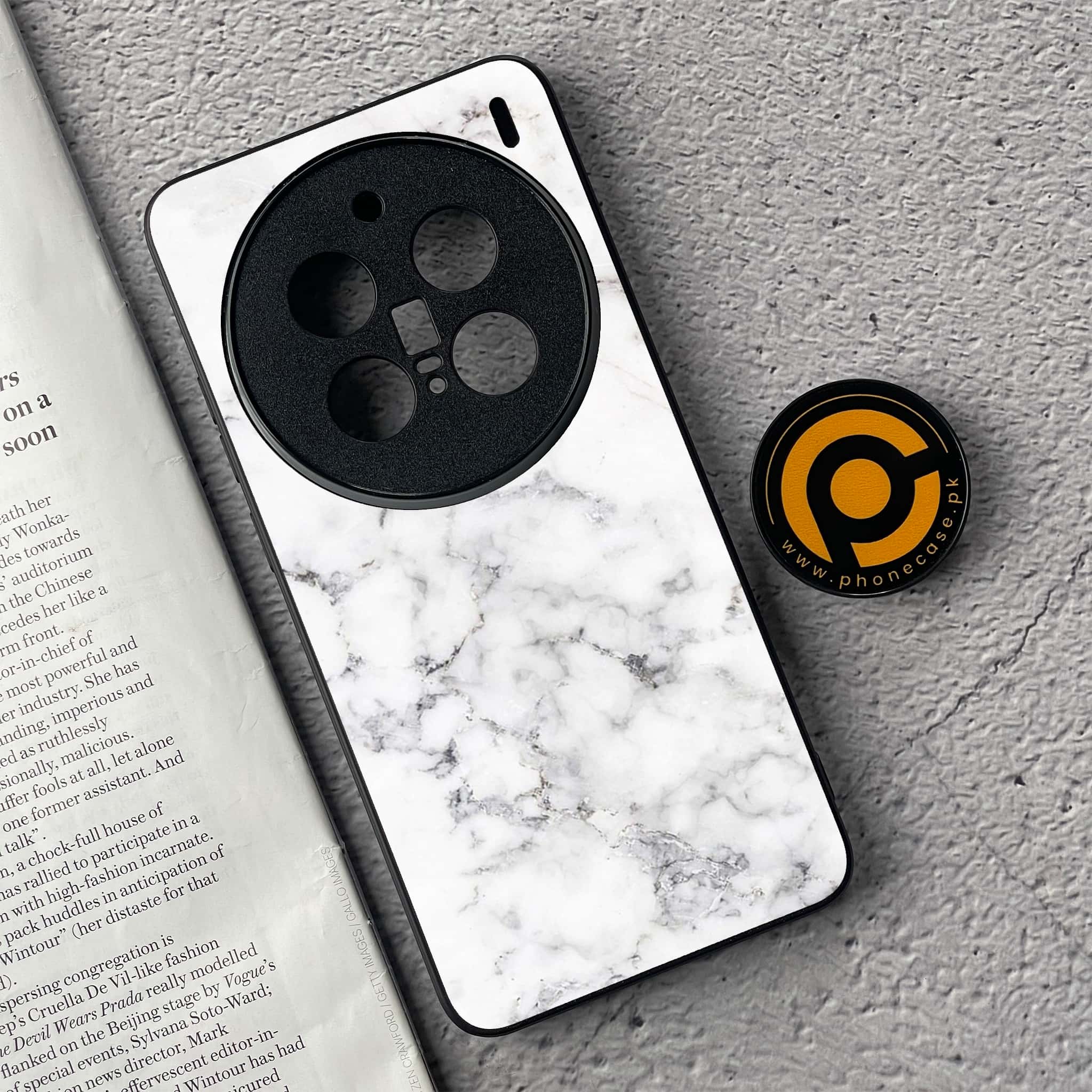 Vivo X200 Pro - White Marble Series - Premium Metal  Printed soft Bumper shock Proof Case