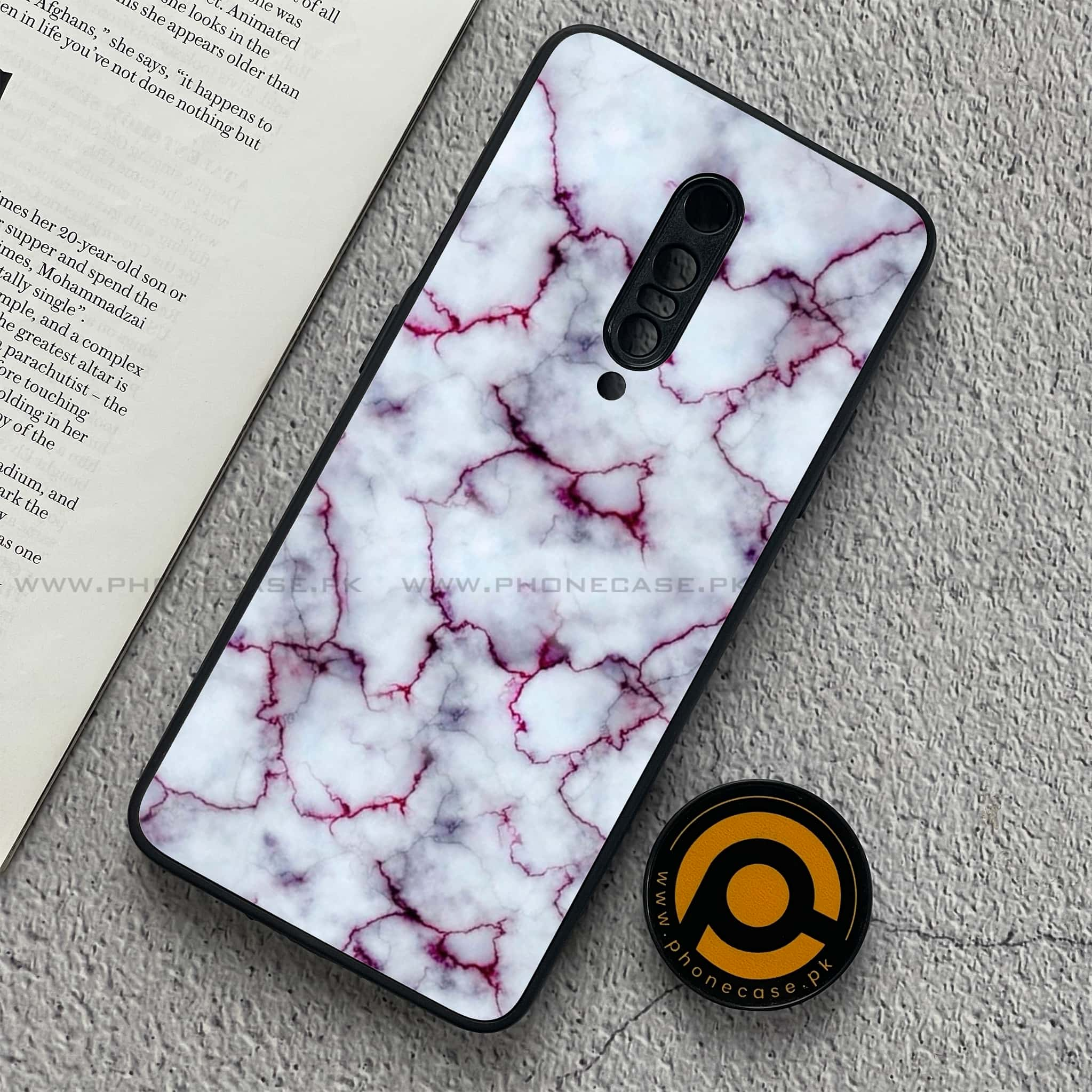 OnePlus 7 - White Marble Series - Premium Printed Glass soft Bumper shock Proof Case