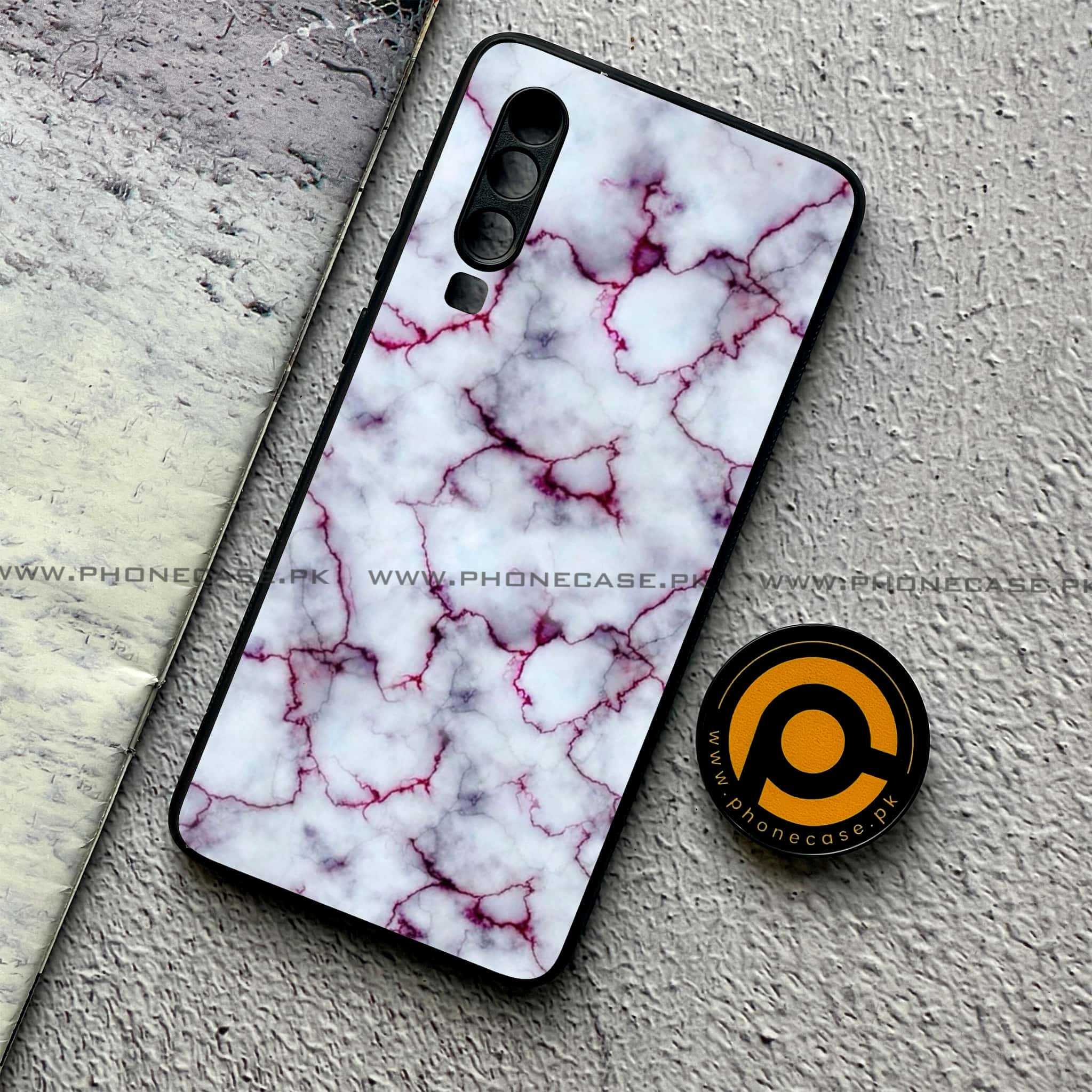 Huawei P30 - White Marble Series - Premium Printed Glass soft Bumper shock Proof Case