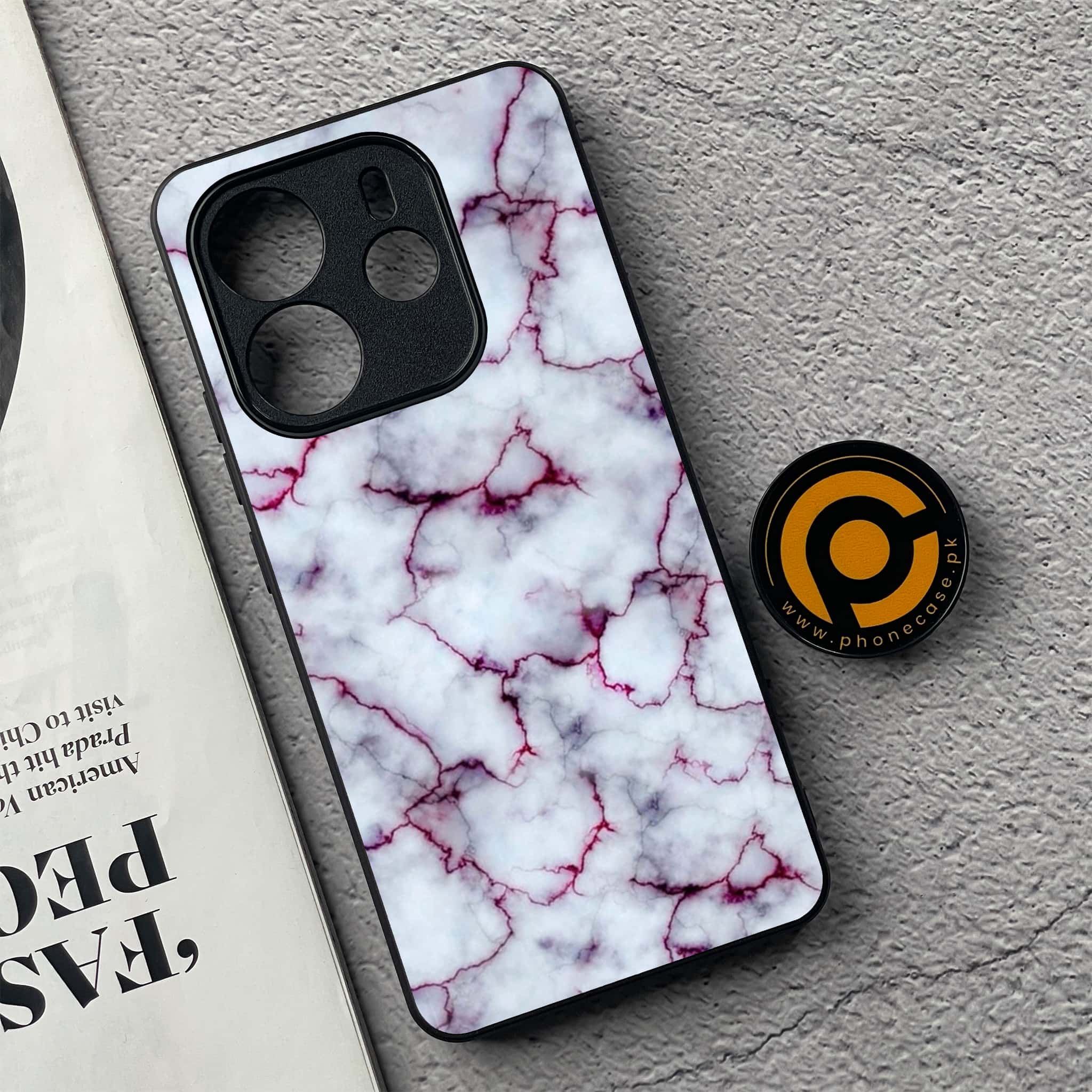 Xiaomi Redmi Note 14 - White Marble Series - Premium Printed Glass soft Bumper shock Proof Case