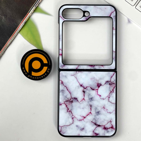 Galaxy Z Flip 7 - White Marble series - Premium Metal Printed soft Bumper shock Proof Case