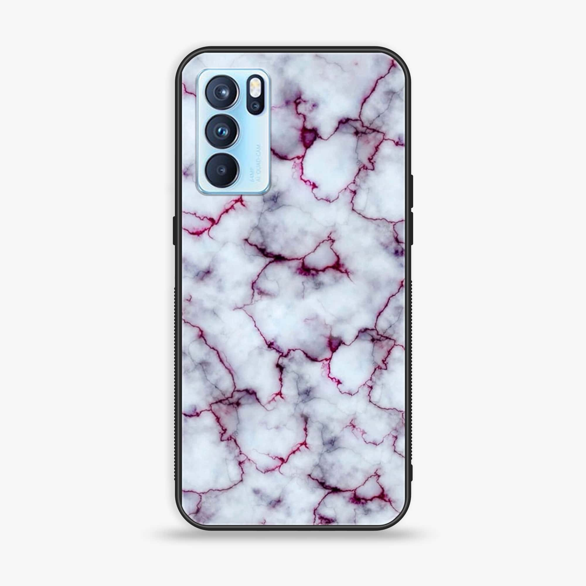 Oppo Reno 6 Pro - White Marble Series - Premium Printed Glass soft Bumper shock Proof Case