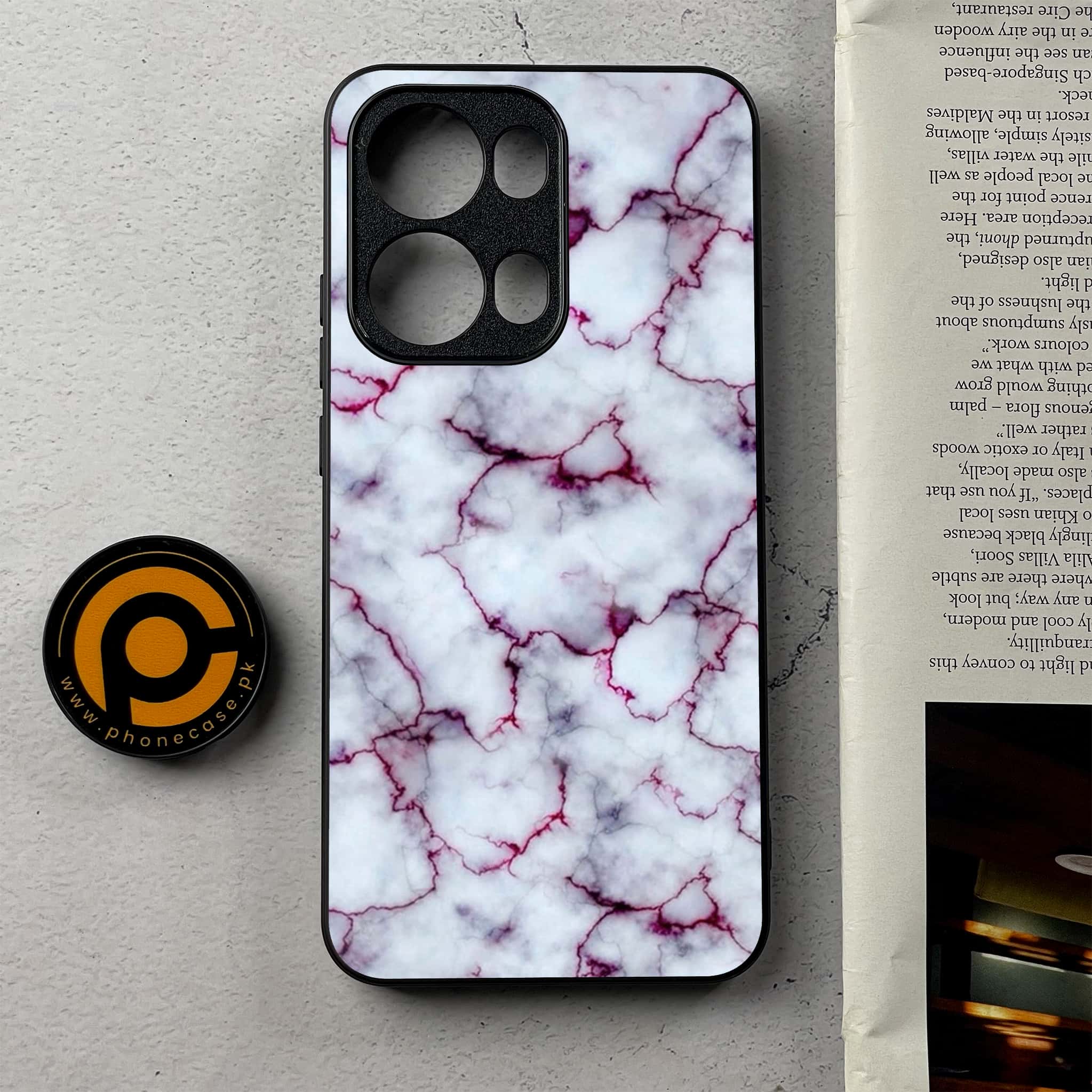 Oppo Reno 13 Pro - White Marble series - Premium Metal Printed Soft Bumper Shockproof Case