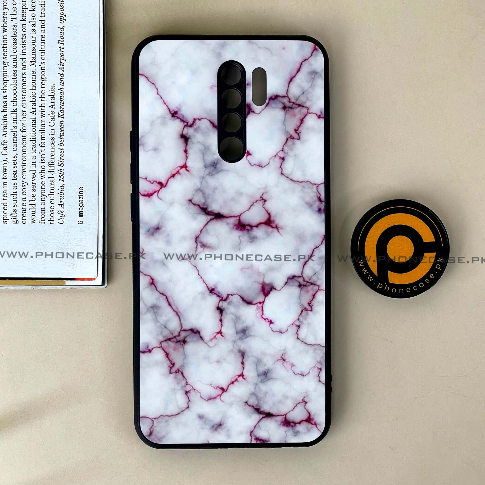 Xiaomi Redmi 9 - White Marble Series - Premium Printed Glass soft Bumper shock Proof Case