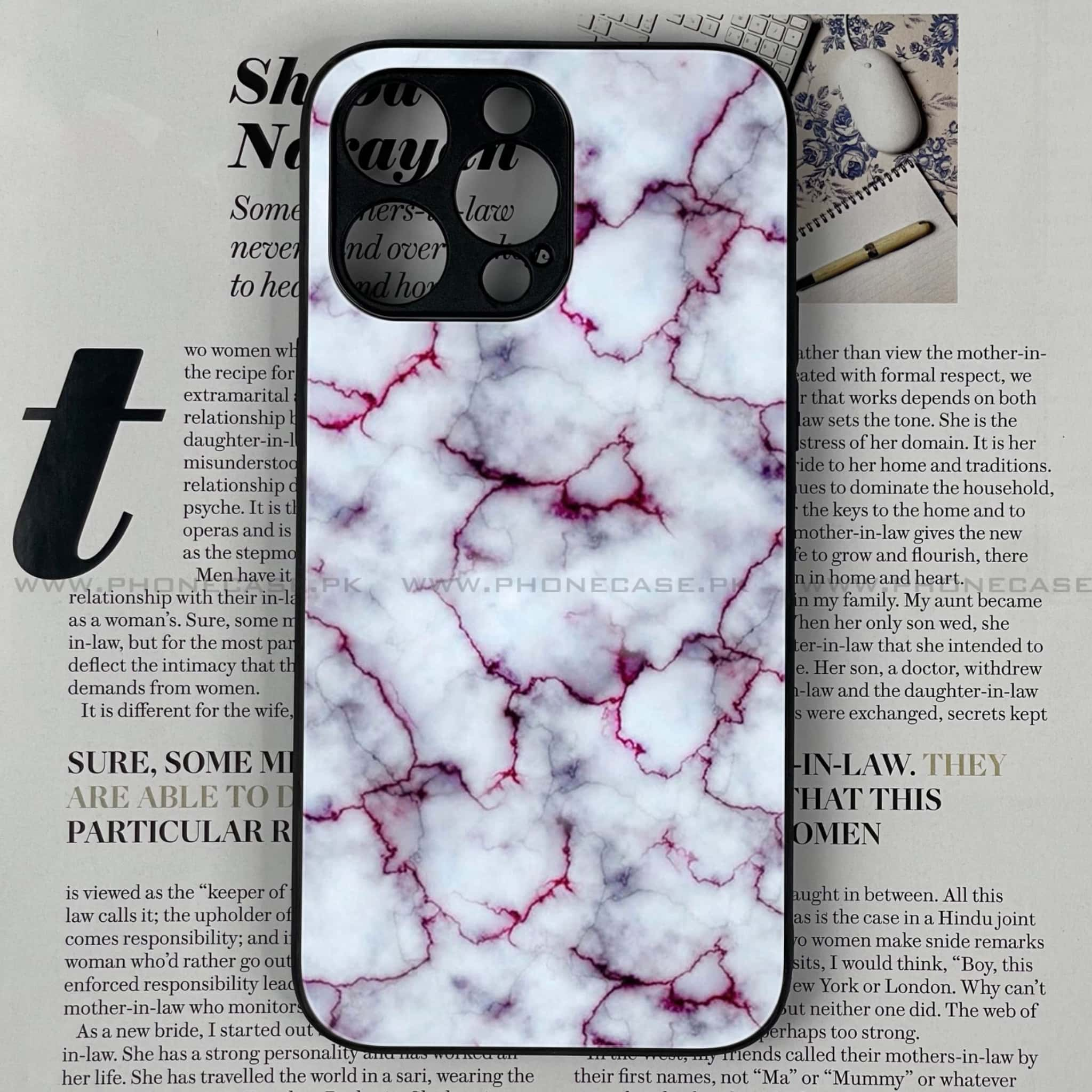 iPhone 14 Pro Max - White Marble Series - Premium Printed Glass soft Bumper shock Proof Case