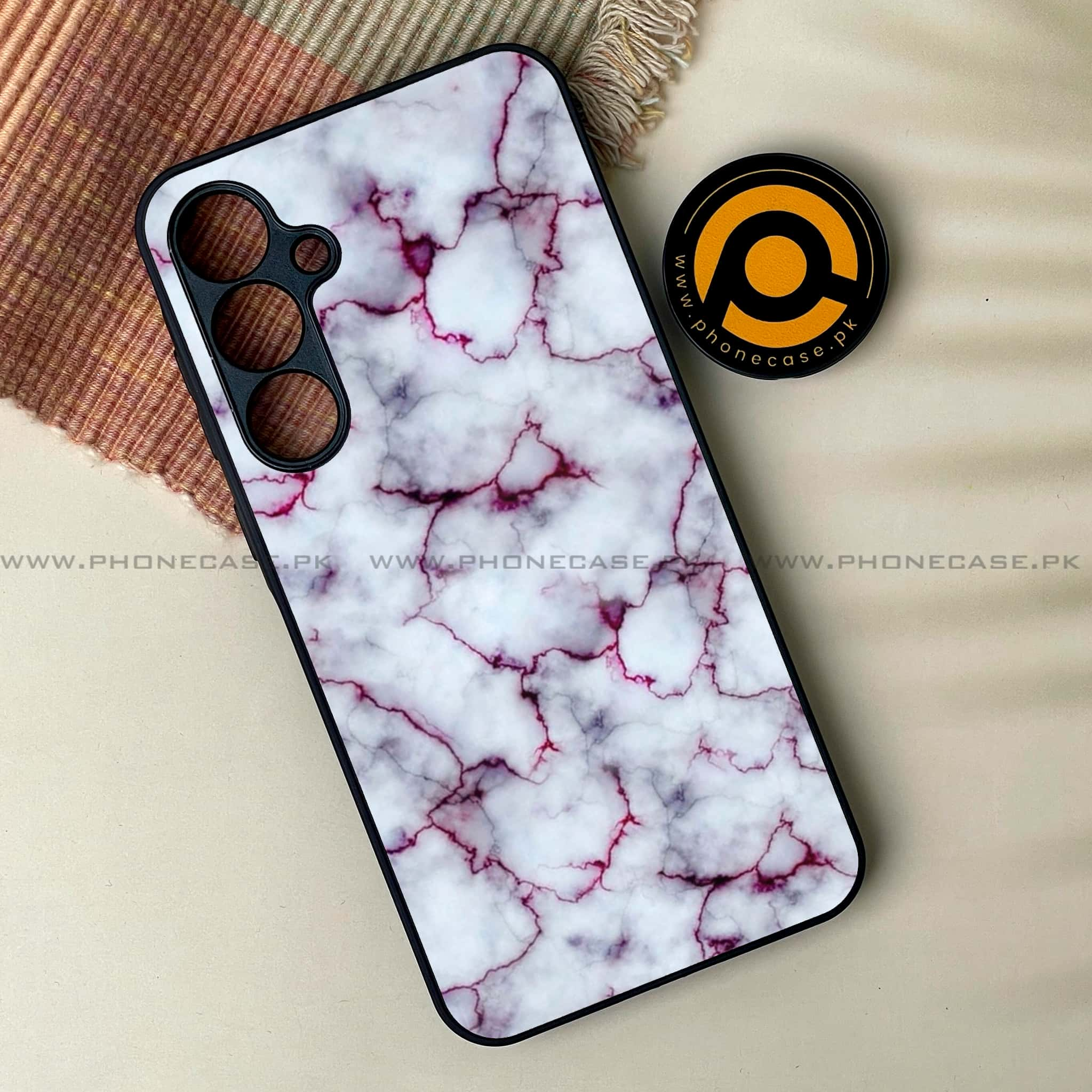 Galaxy A55 5G - White Marble series -  Premium Printed Metal soft Bumper shock Proof Case