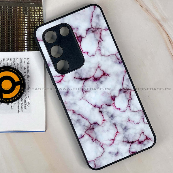 Vivo V30 Lite 4G - White Marble series - Premium Metal Printed soft Bumper shock Proof Case