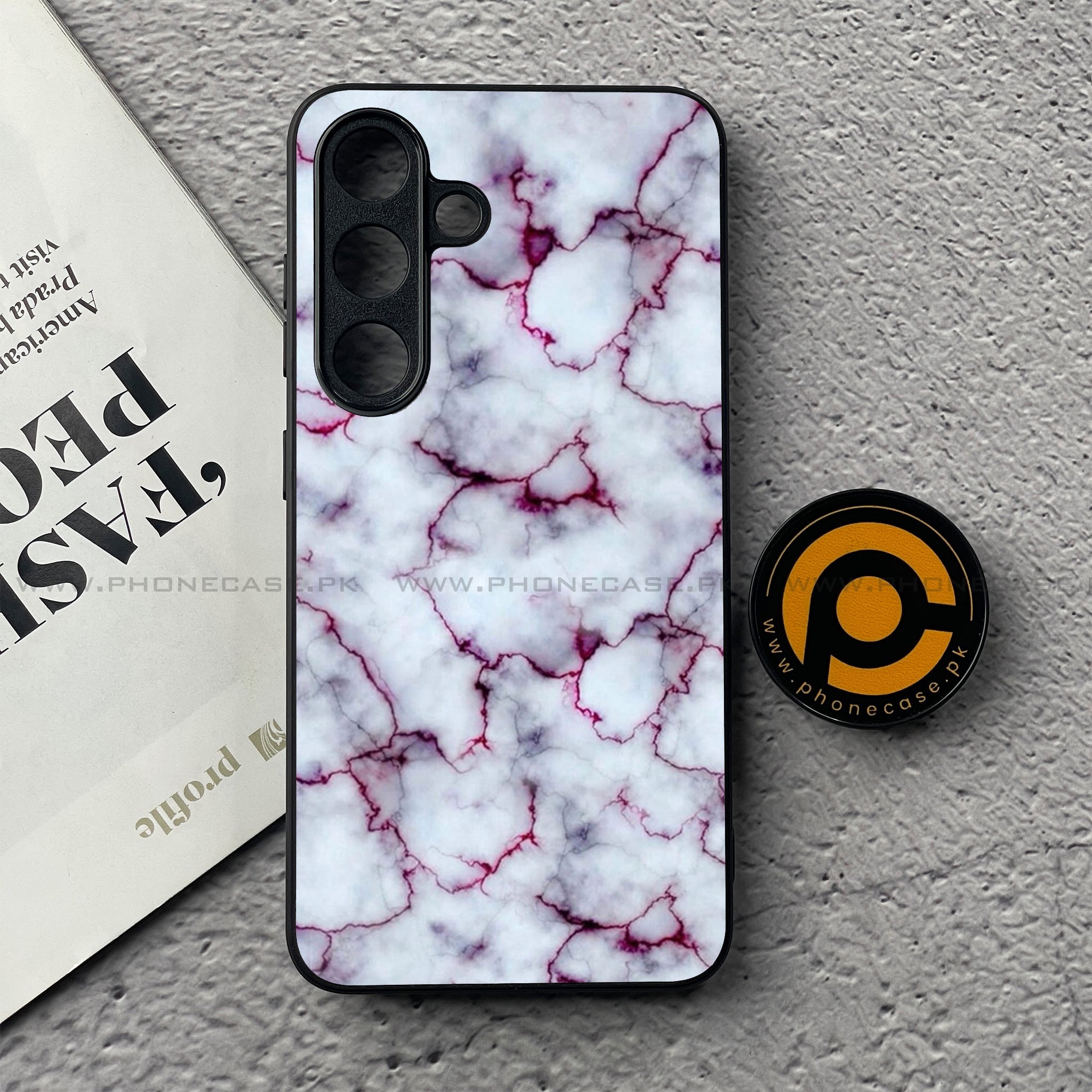 Samsung Galaxy S25 FE - White Marble Series - Premium Metal Printed soft Bumper shock Proof Case