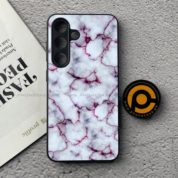Samsung Galaxy S25 FE - White Marble Series - Premium Metal Printed soft Bumper shock Proof Case