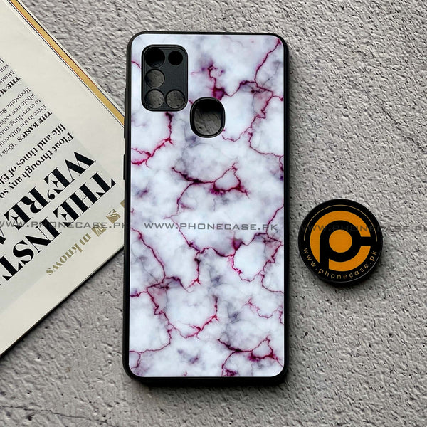 Samsung Galaxy A21s - White Marble Series - Premium Printed Glass soft Bumper shock Proof Case