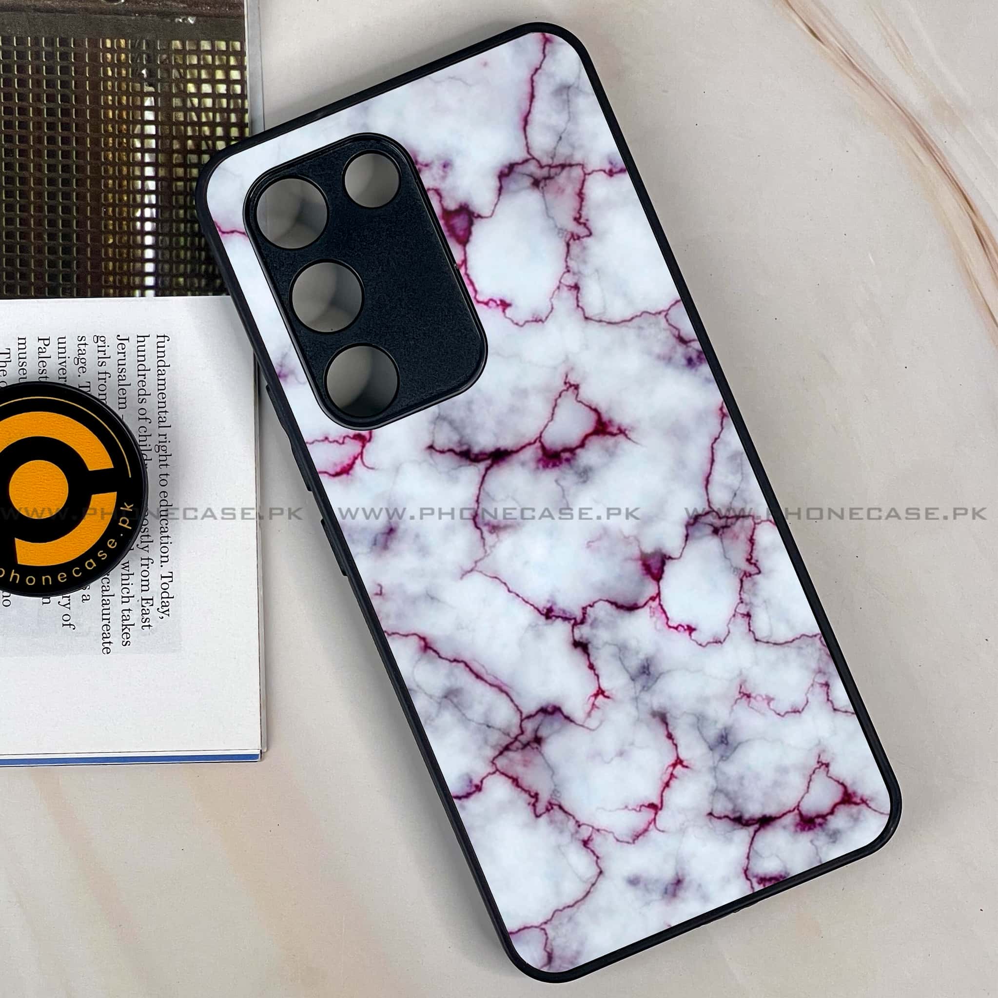 Vivo Y200e - White Marble series - Premium Metal Printed soft Bumper shock Proof Case