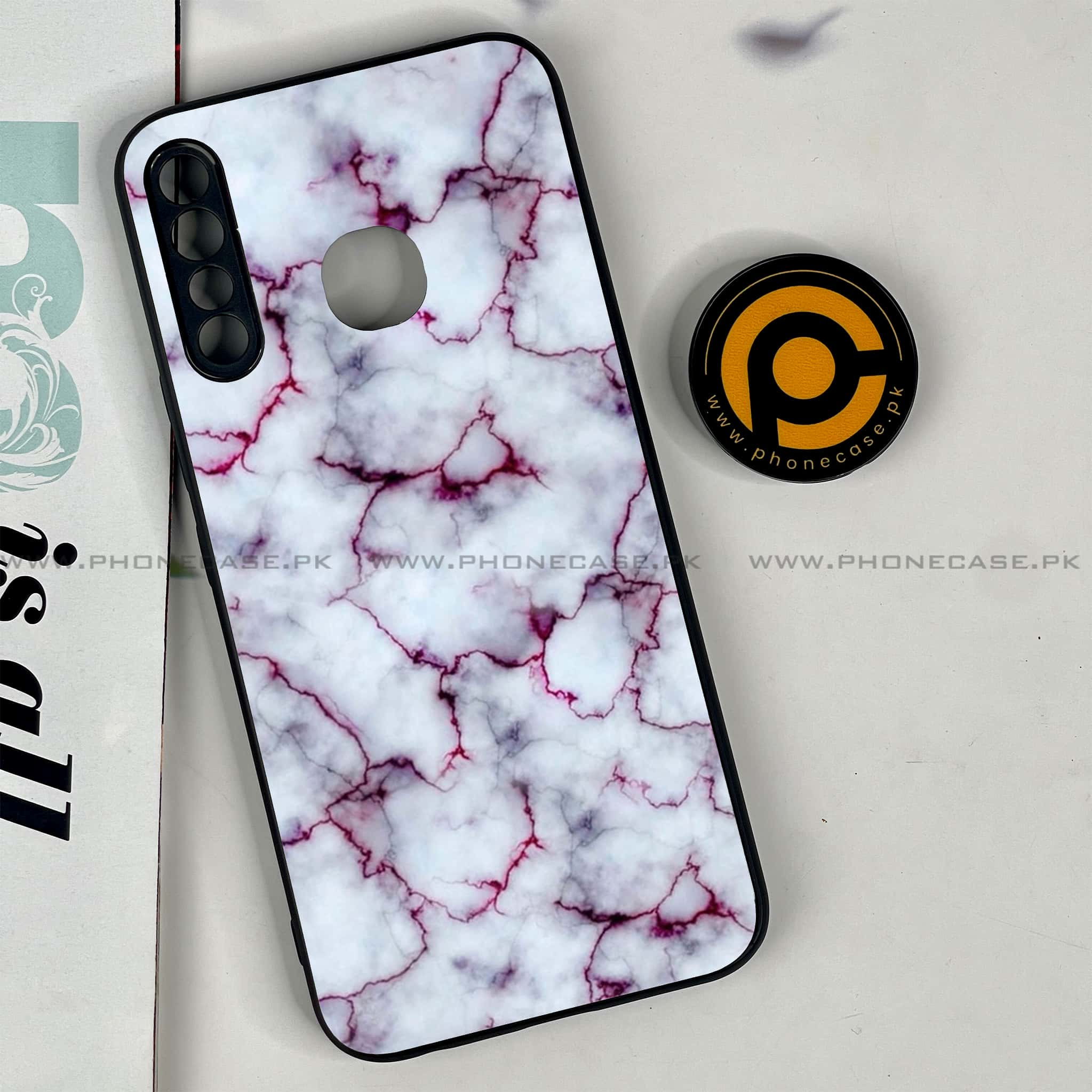 Infinix Hot 8 Lite - White Marble series - Premium Printed Glass soft Bumper shock Proof Cas